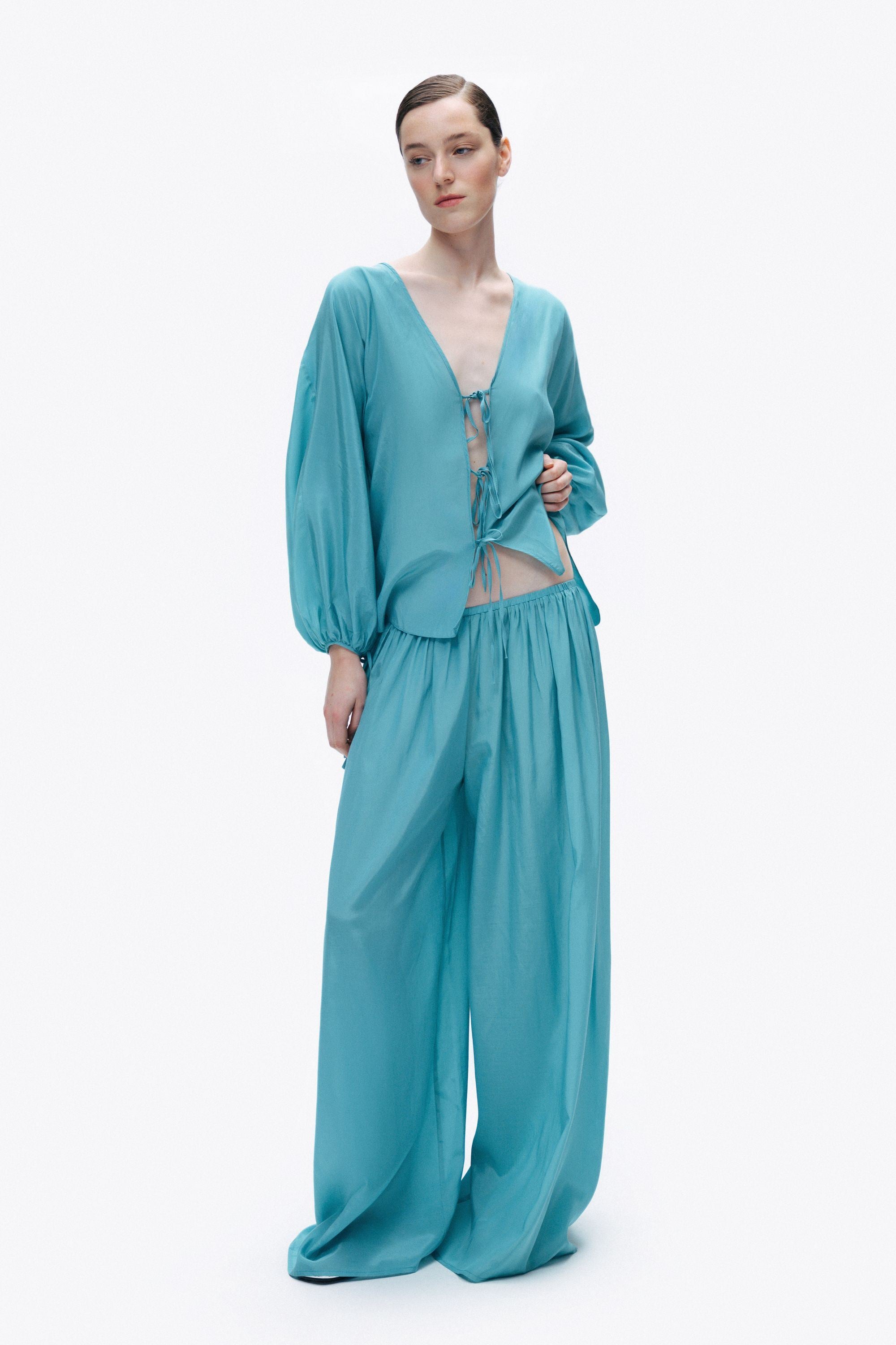 Turqoise Flowy Wide Leg Pants