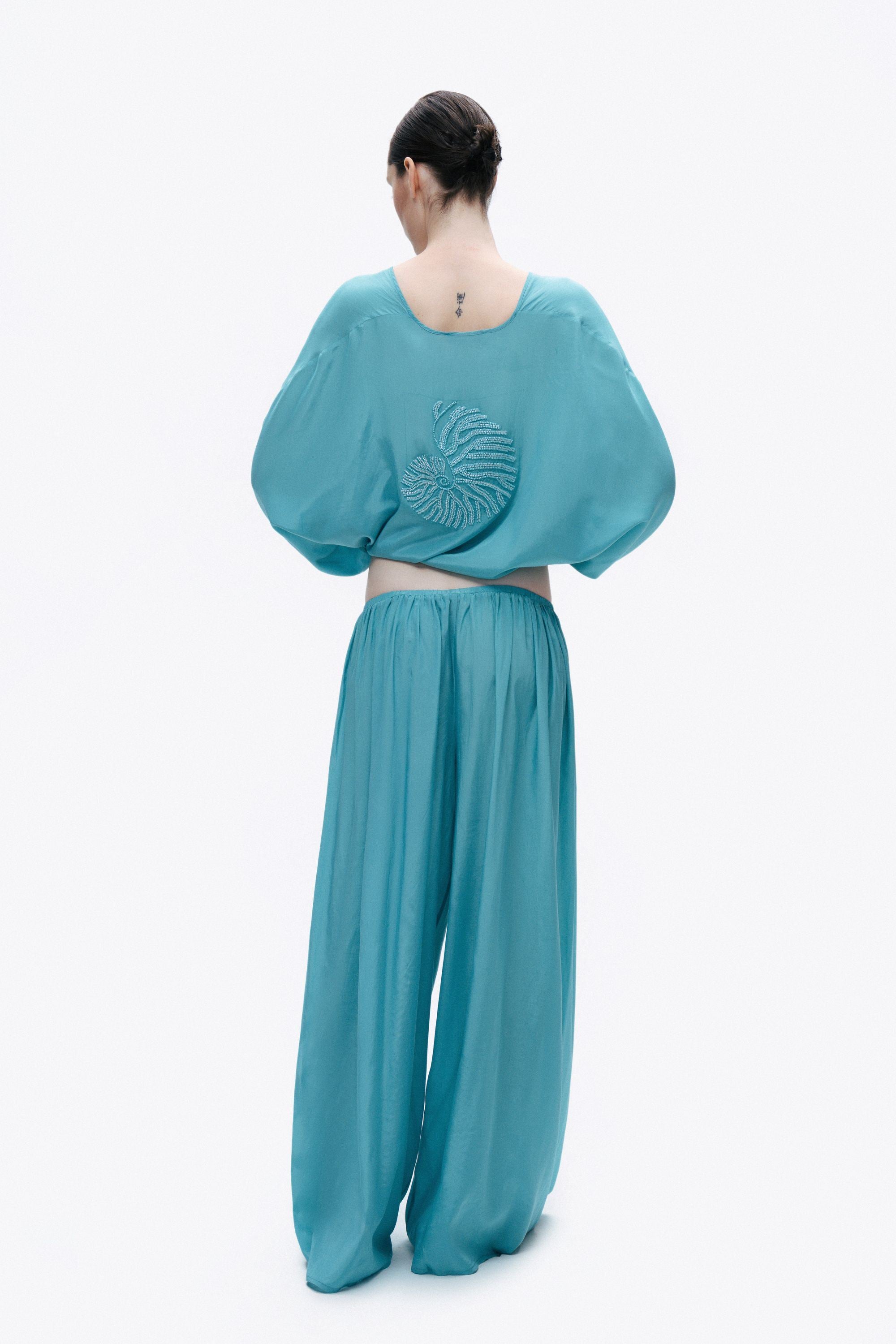 Turqoise Flowy Wide Leg Pants