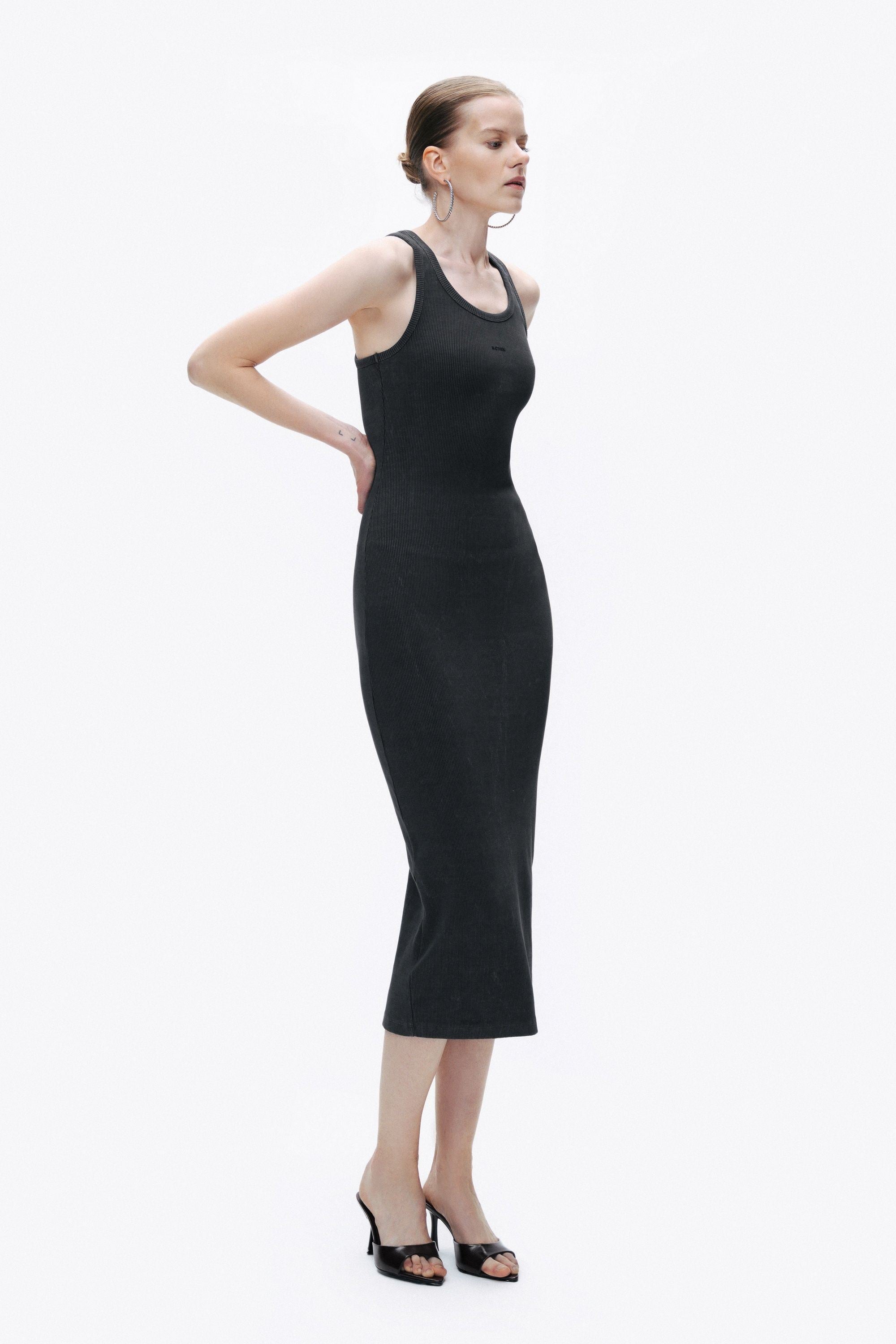 Black Printed Detail Maxi Bodycon Dress