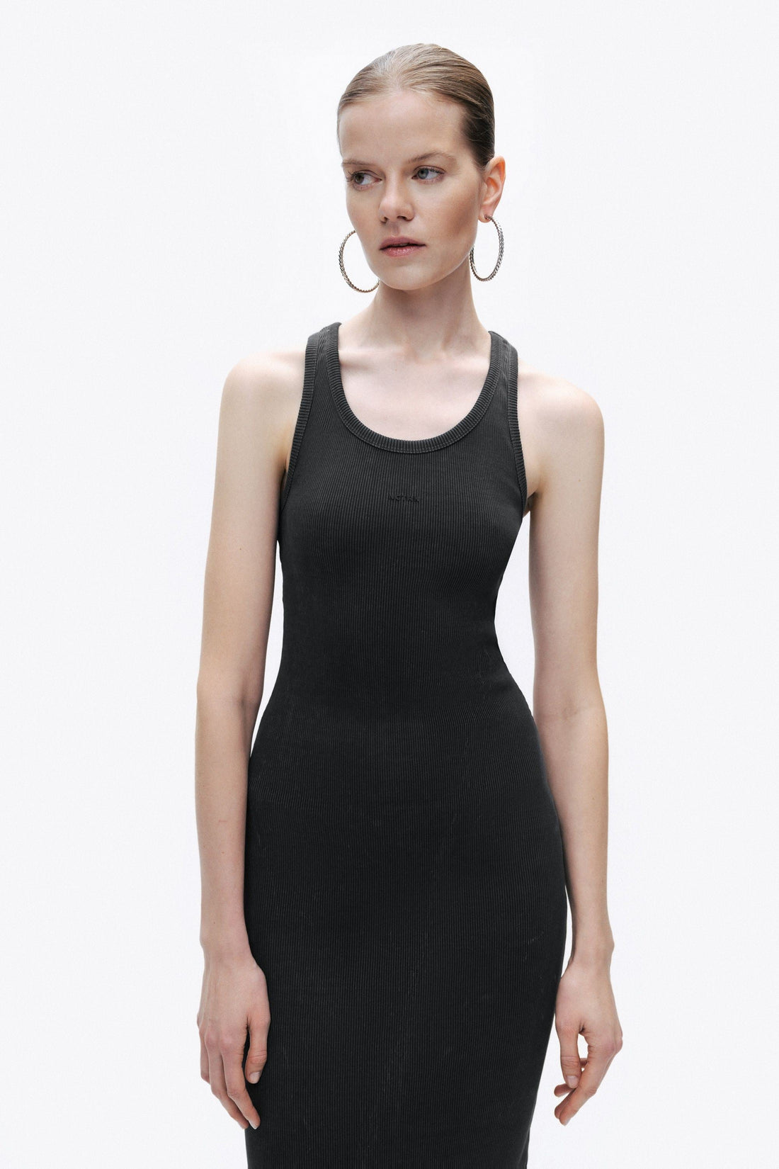 Black Printed Detail Maxi Bodycon Dress