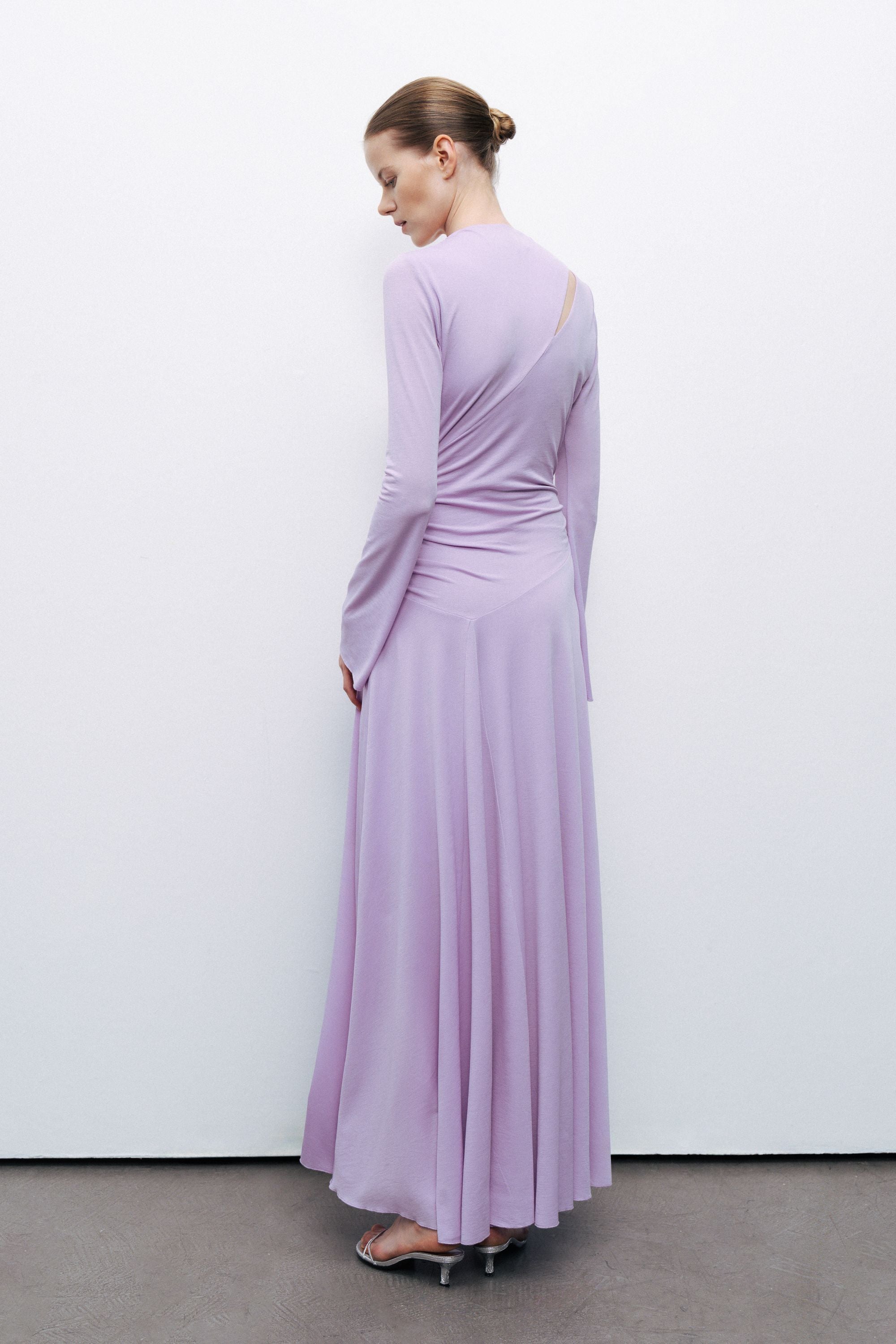 Lilac Long Sleeve Maxi Dress with Accessory Detail