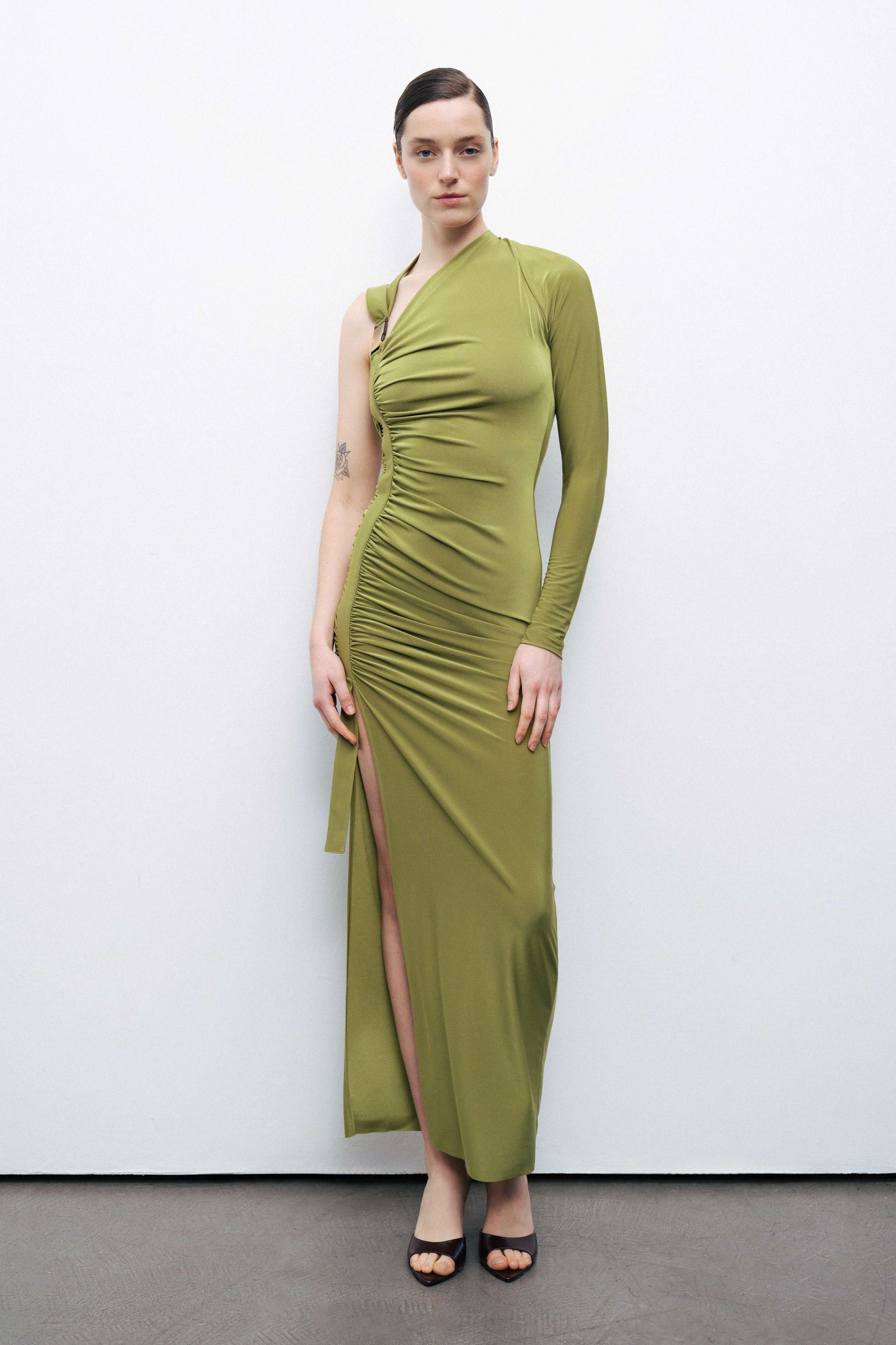 Green One Sleeve Maxi Dress