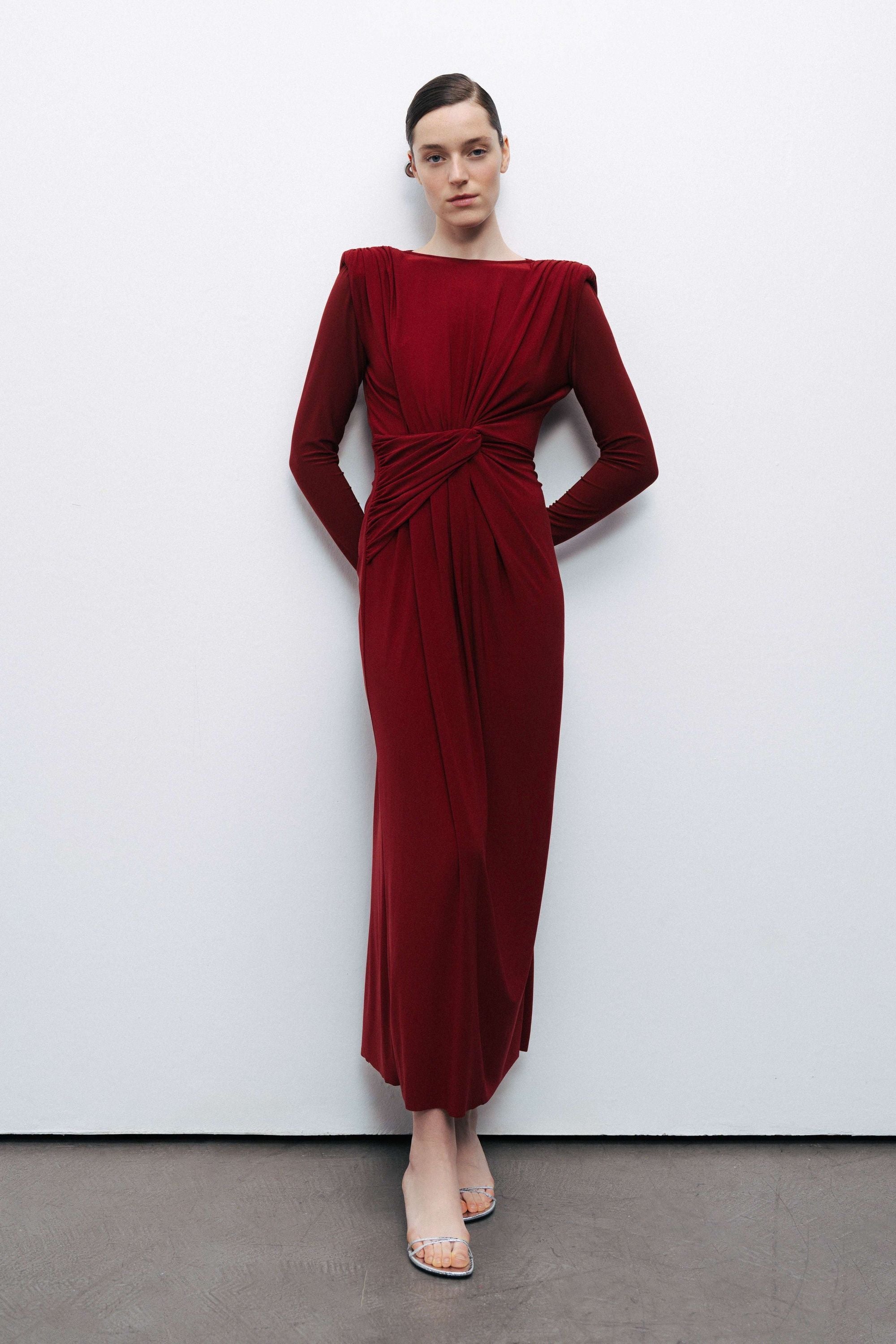 Burgundy Maxi Dress with Twirl Detail