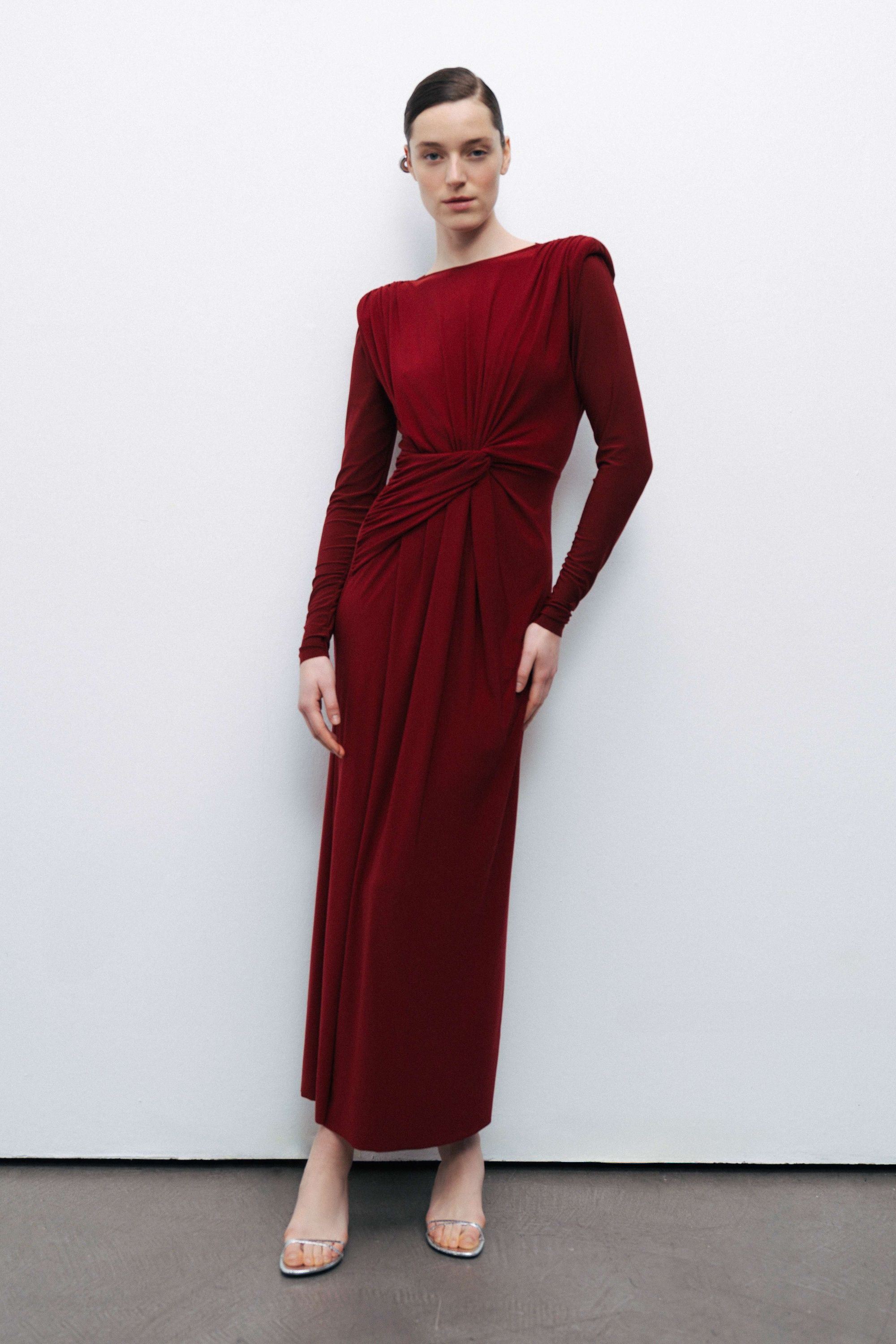 Burgundy Maxi Dress with Twirl Detail