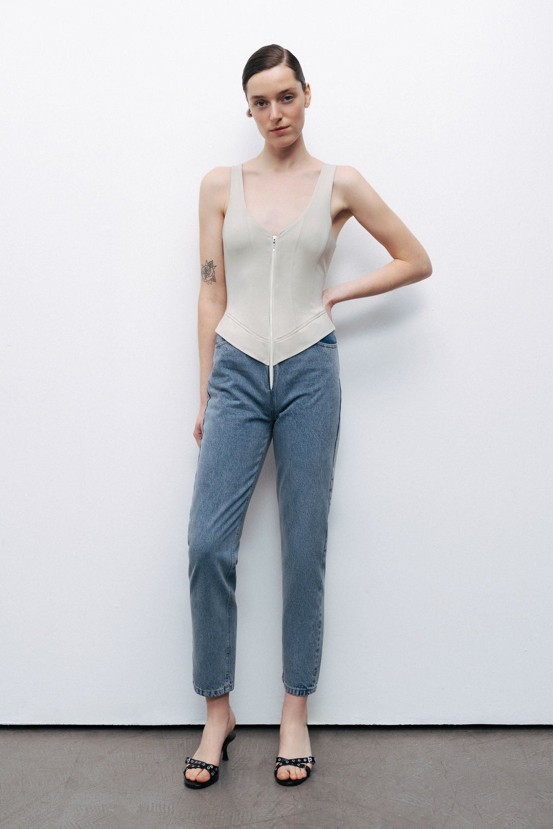 Denim Garnished Jumpsuit