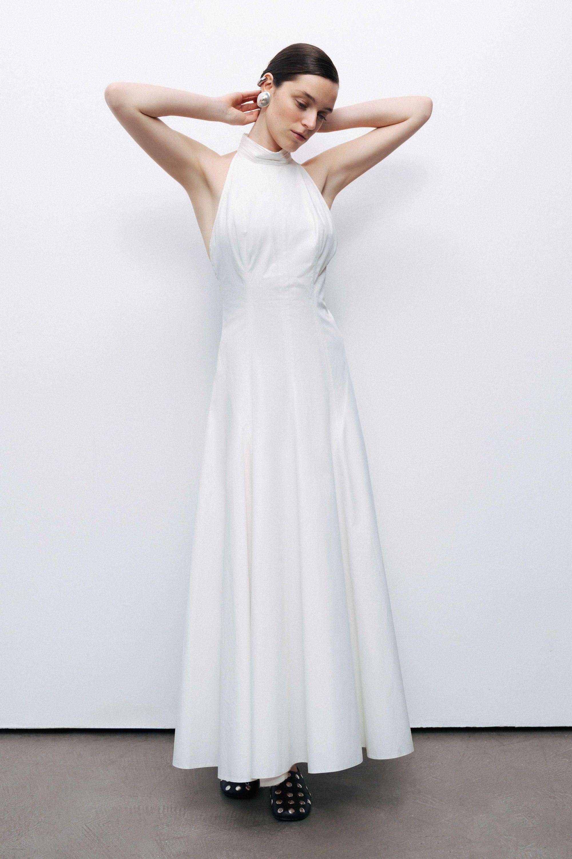 Ecru Turtleneck Backless Maxi Dress