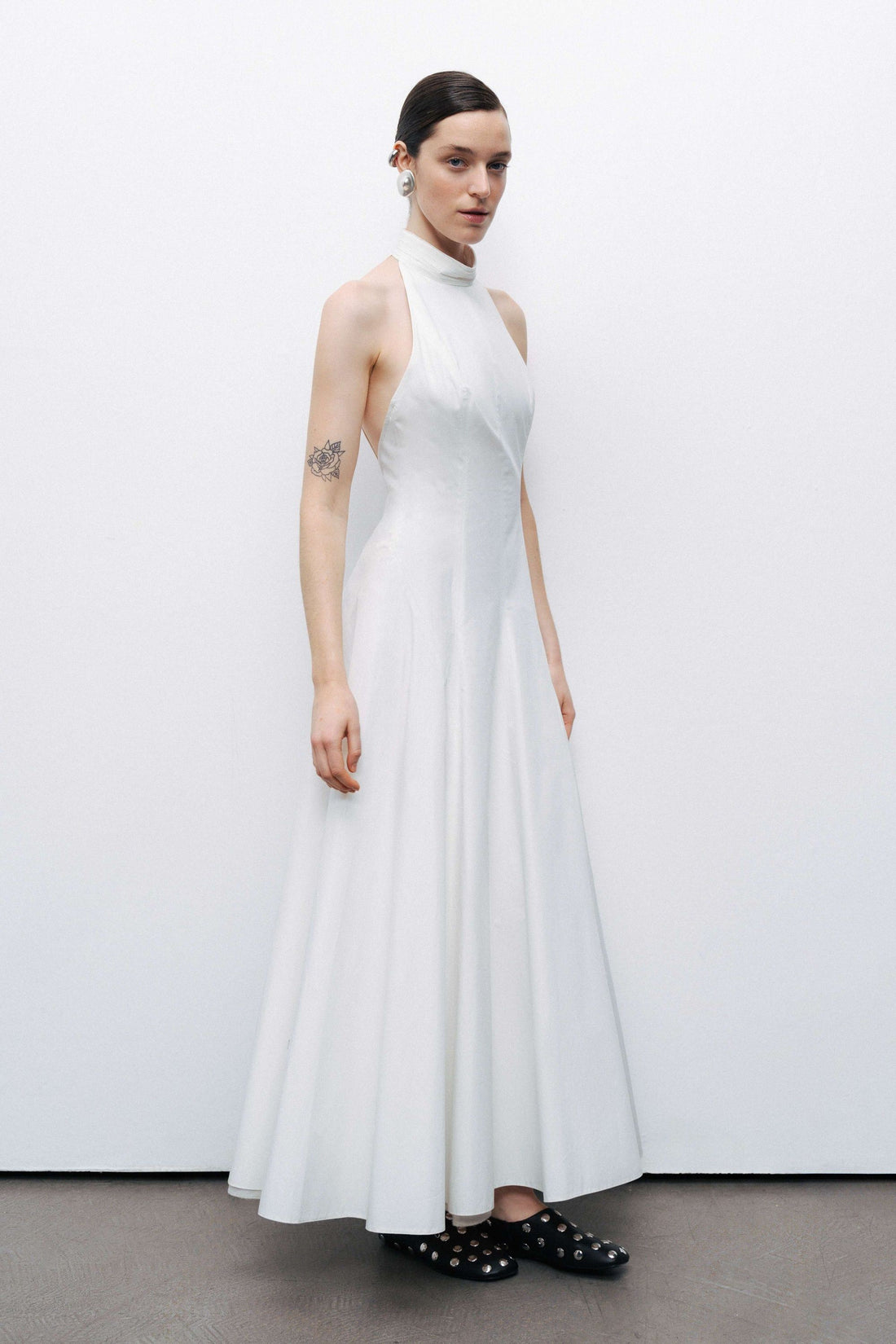 Ecru Turtleneck Backless Maxi Dress