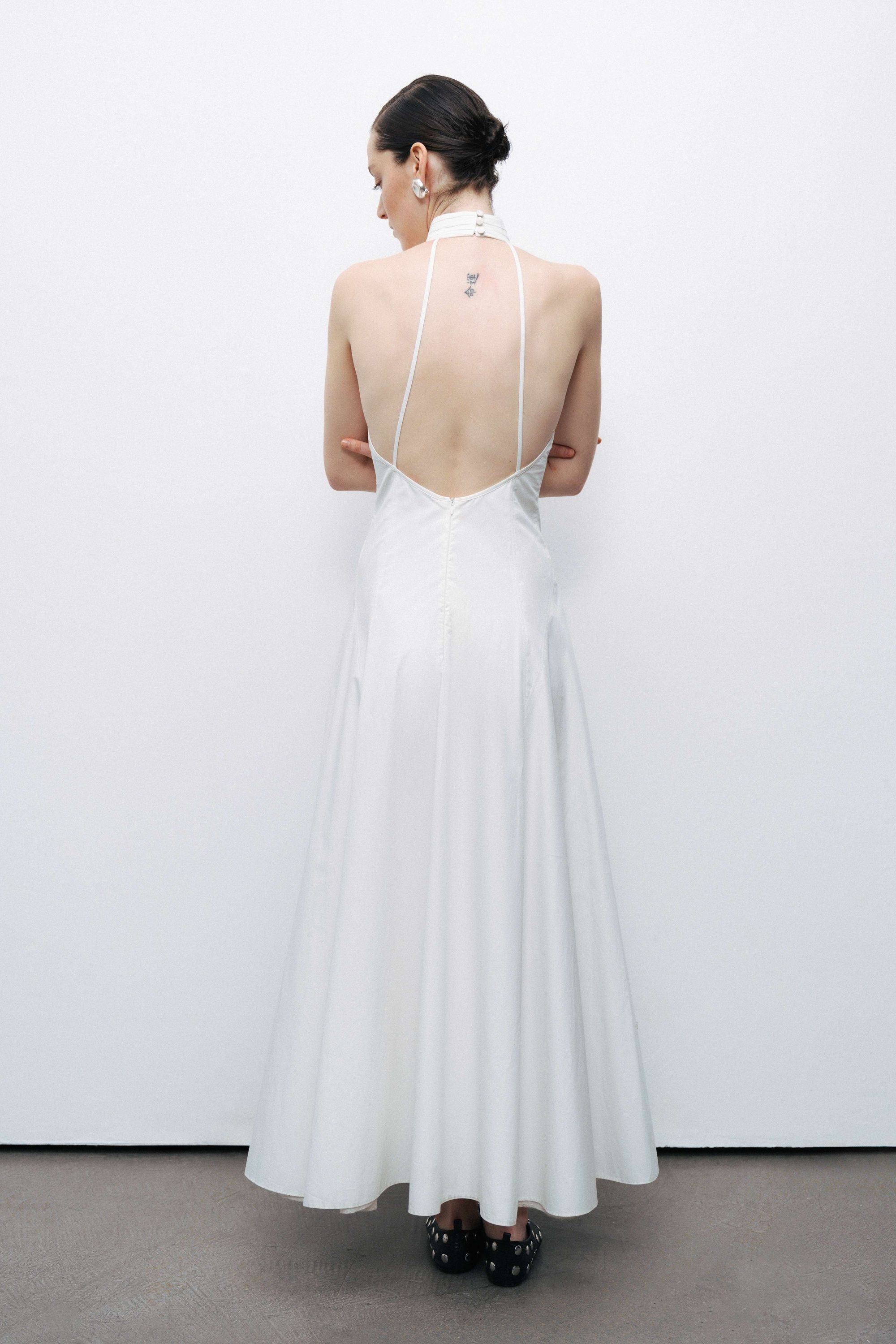 Ecru Turtleneck Backless Maxi Dress