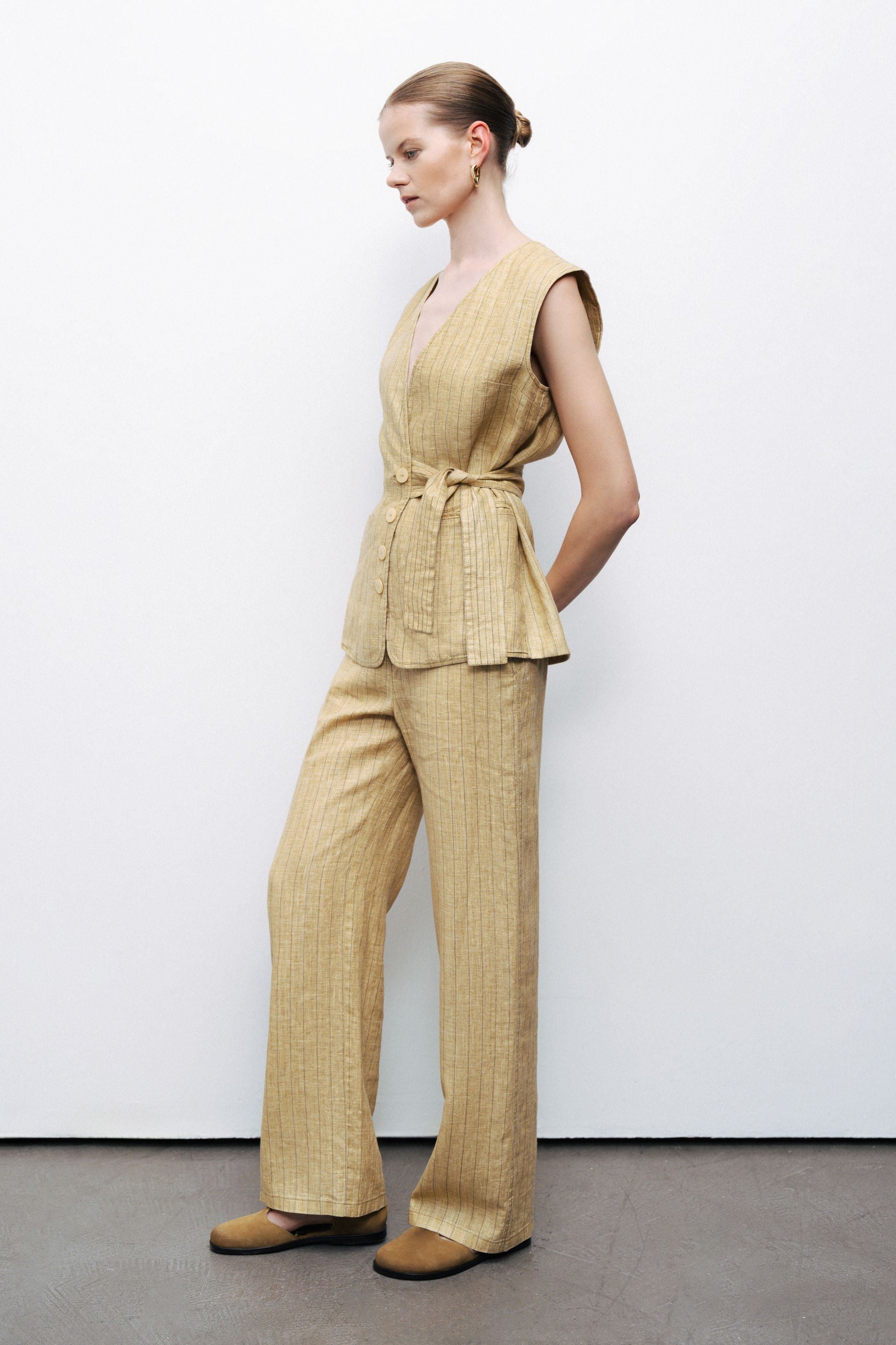 Linen Tie Belt Detail Vest