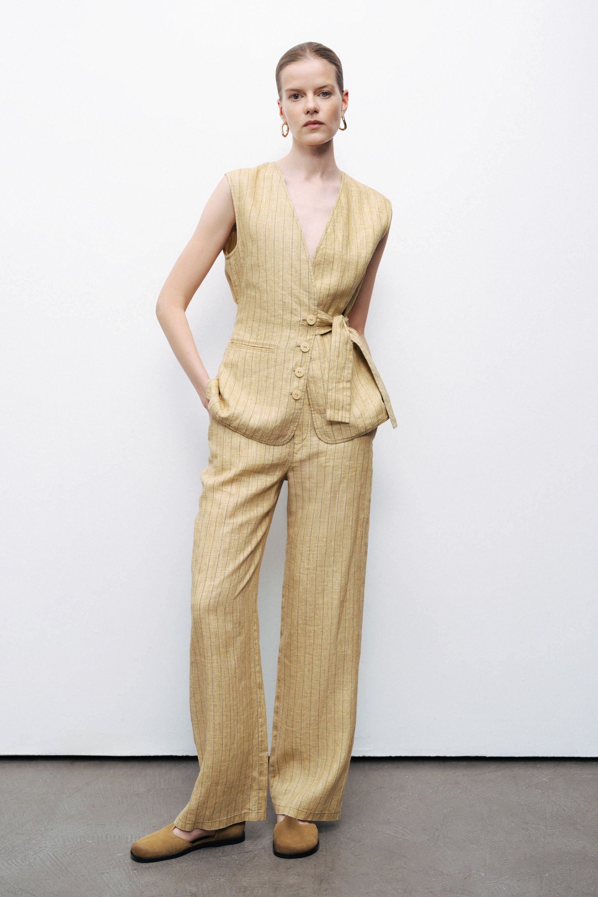 Linen Tie Belt Detail Vest