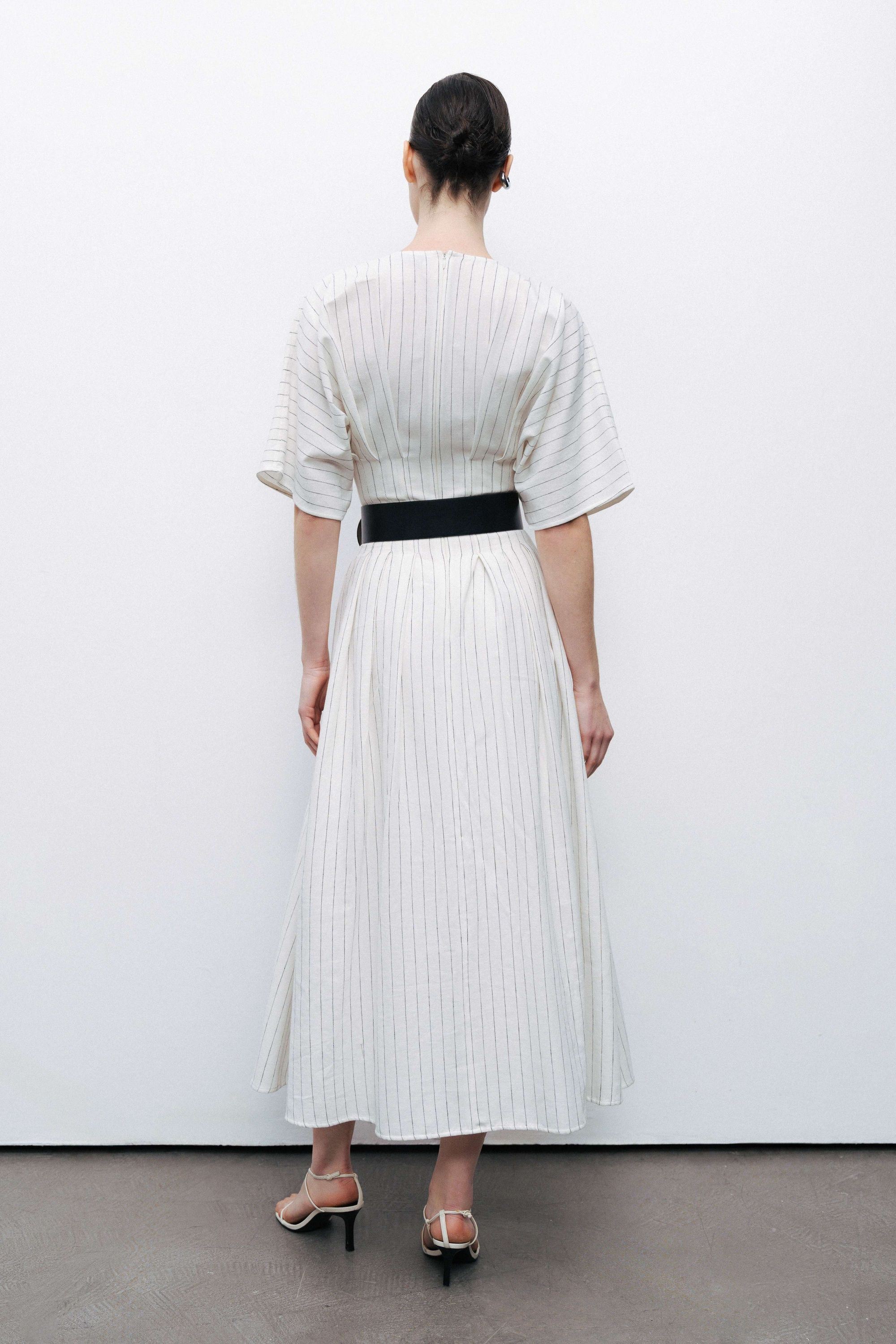 Ecru Batwing Sleeve Belted Midi Dress