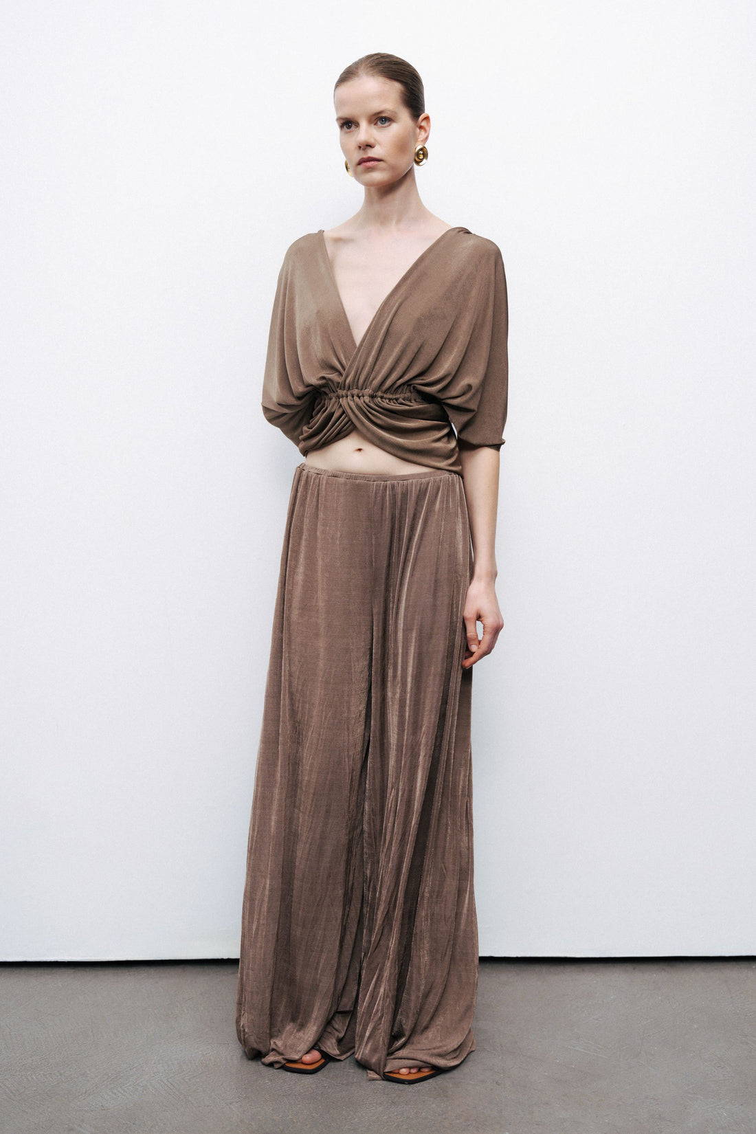 Bronze Gathered Detail Wide Leg Pants