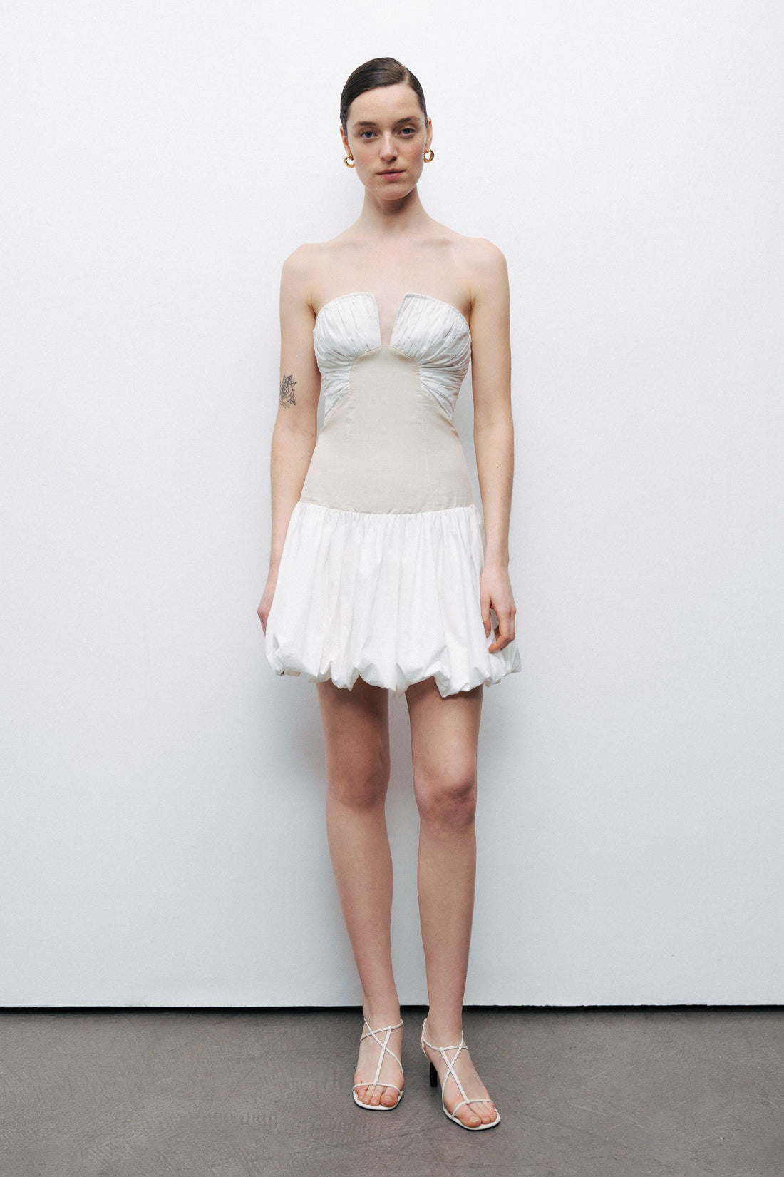 Ecru Strapless Bubble Skirt Mini Dress