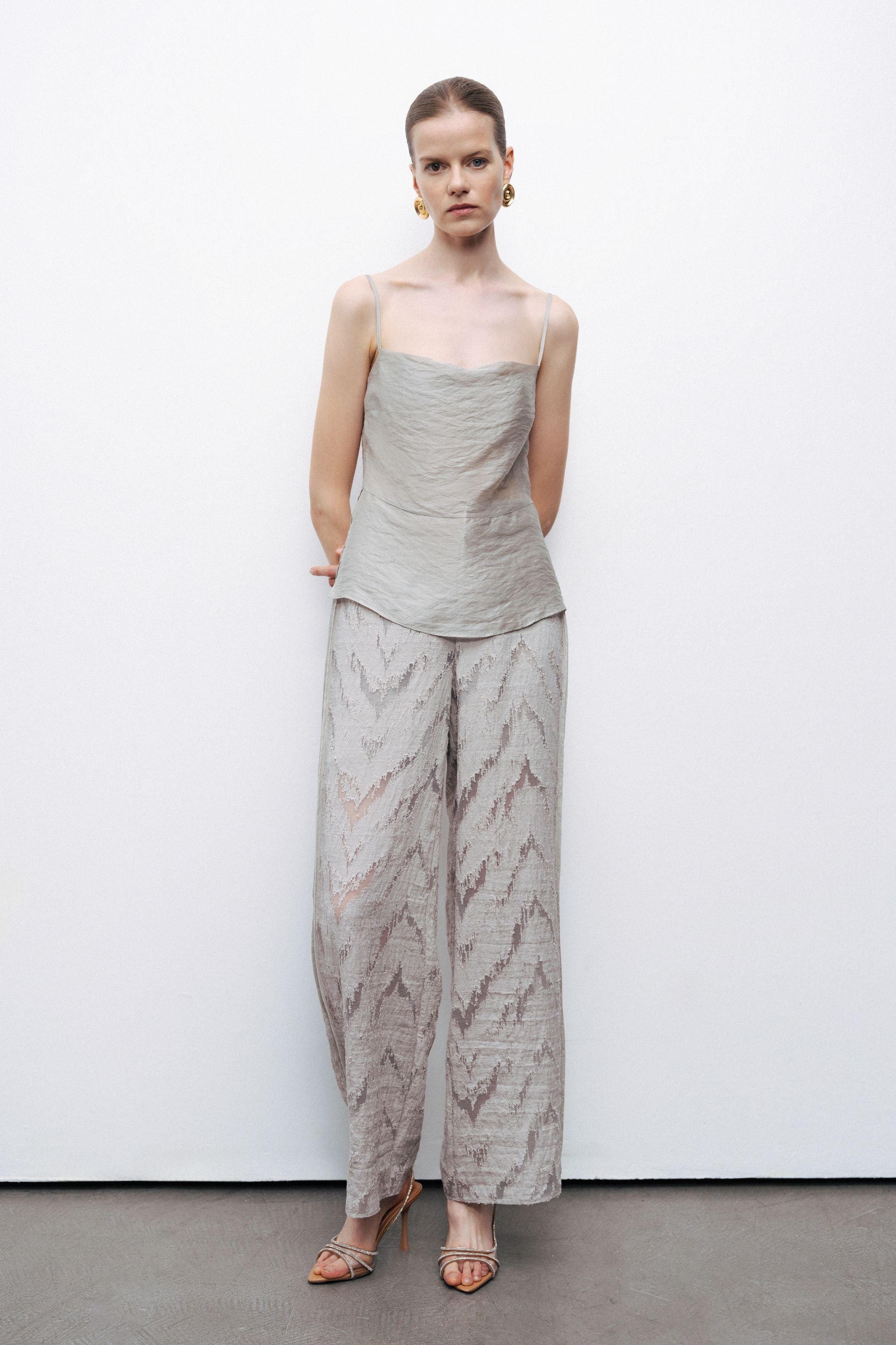 Gray Relaxed Fit Jacquard Pants