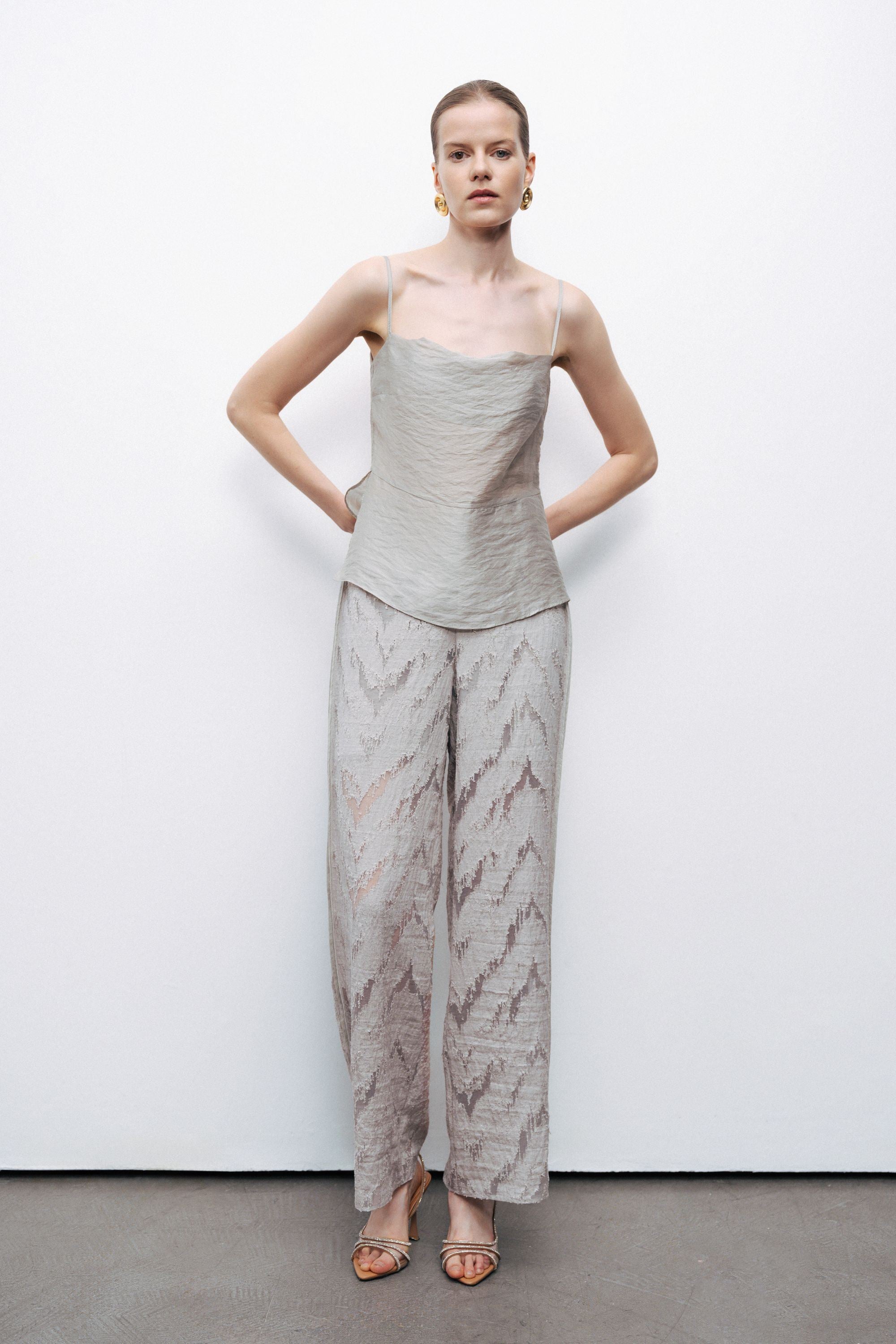 Gray Relaxed Fit Jacquard Pants