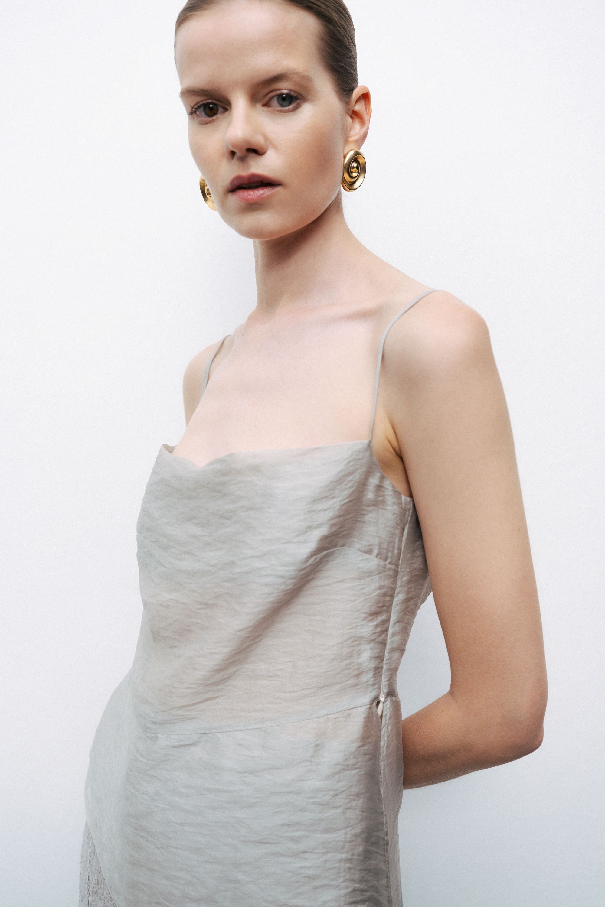 Grey Slit Strappy Blouse