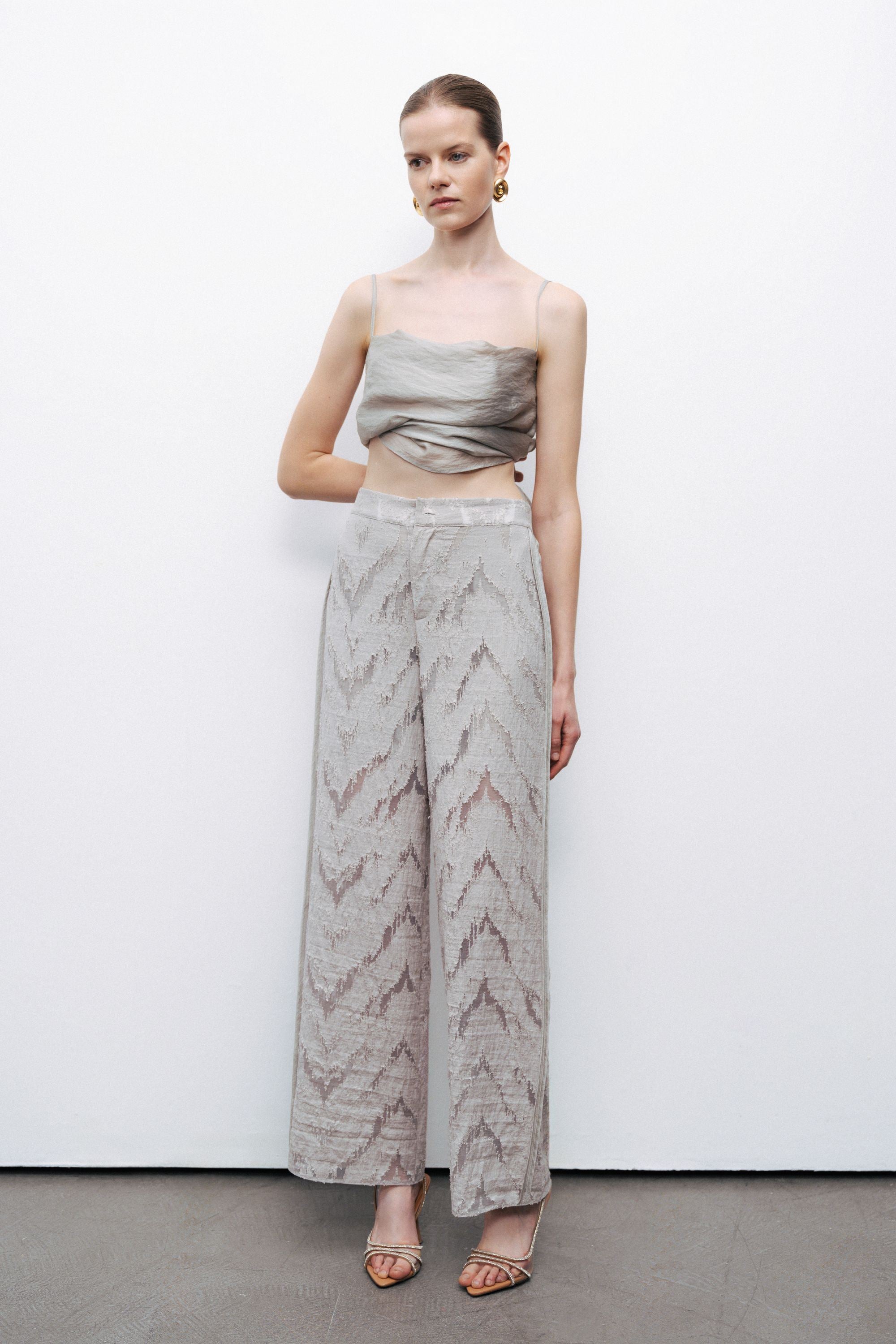 Gray Relaxed Fit Jacquard Pants