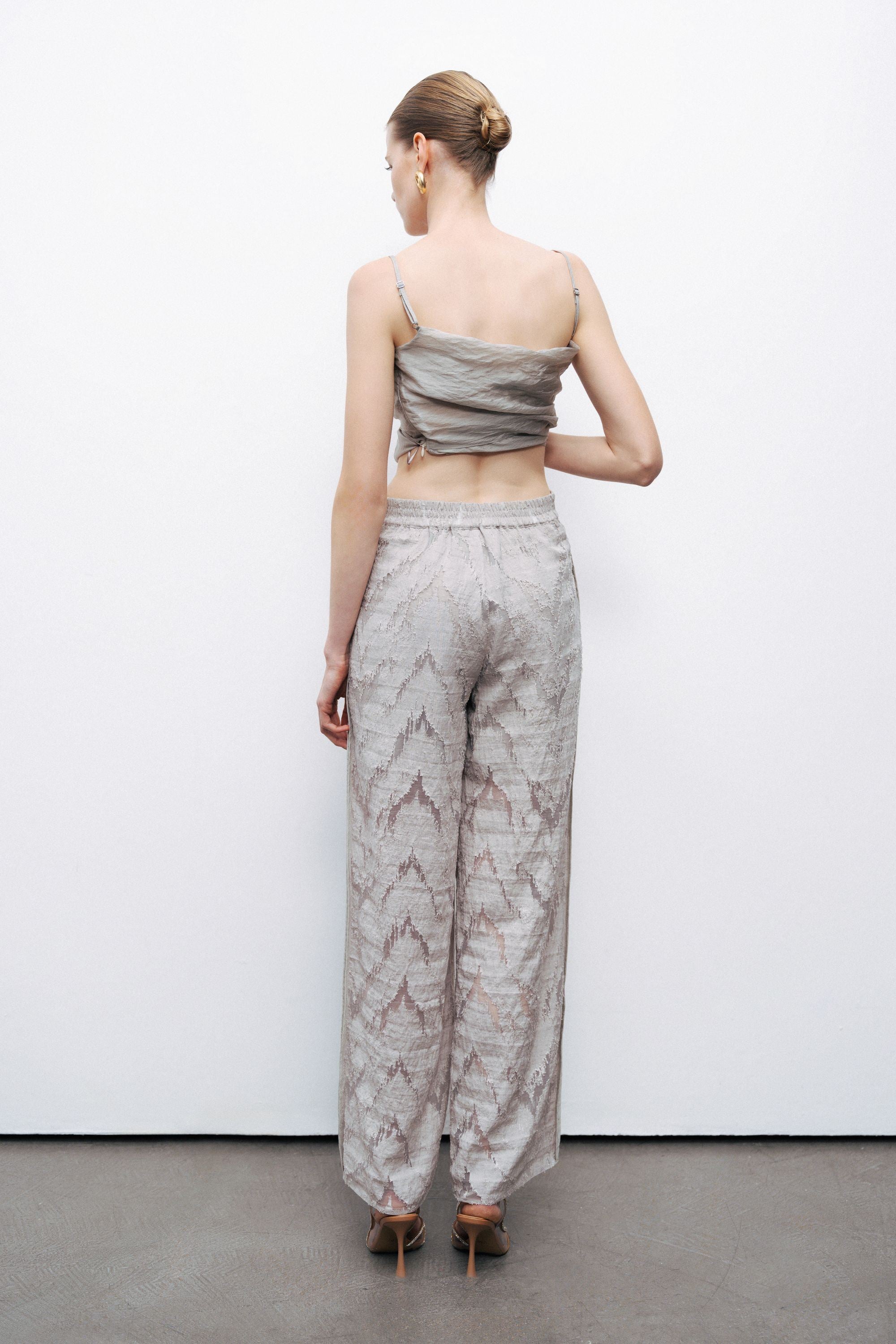 Gray Relaxed Fit Jacquard Pants