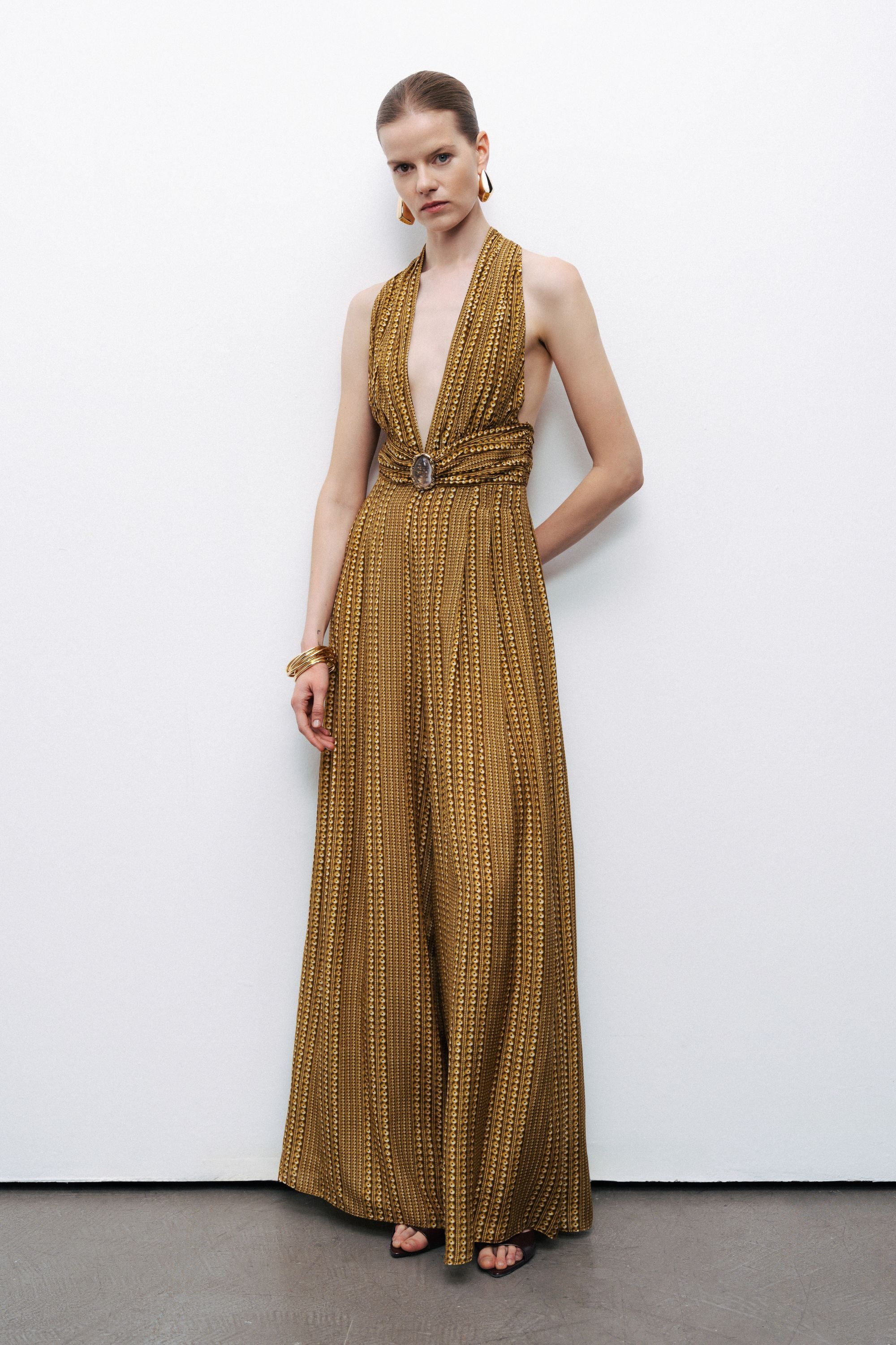 Gold and Stone Accessory Detailed Jumpsuit