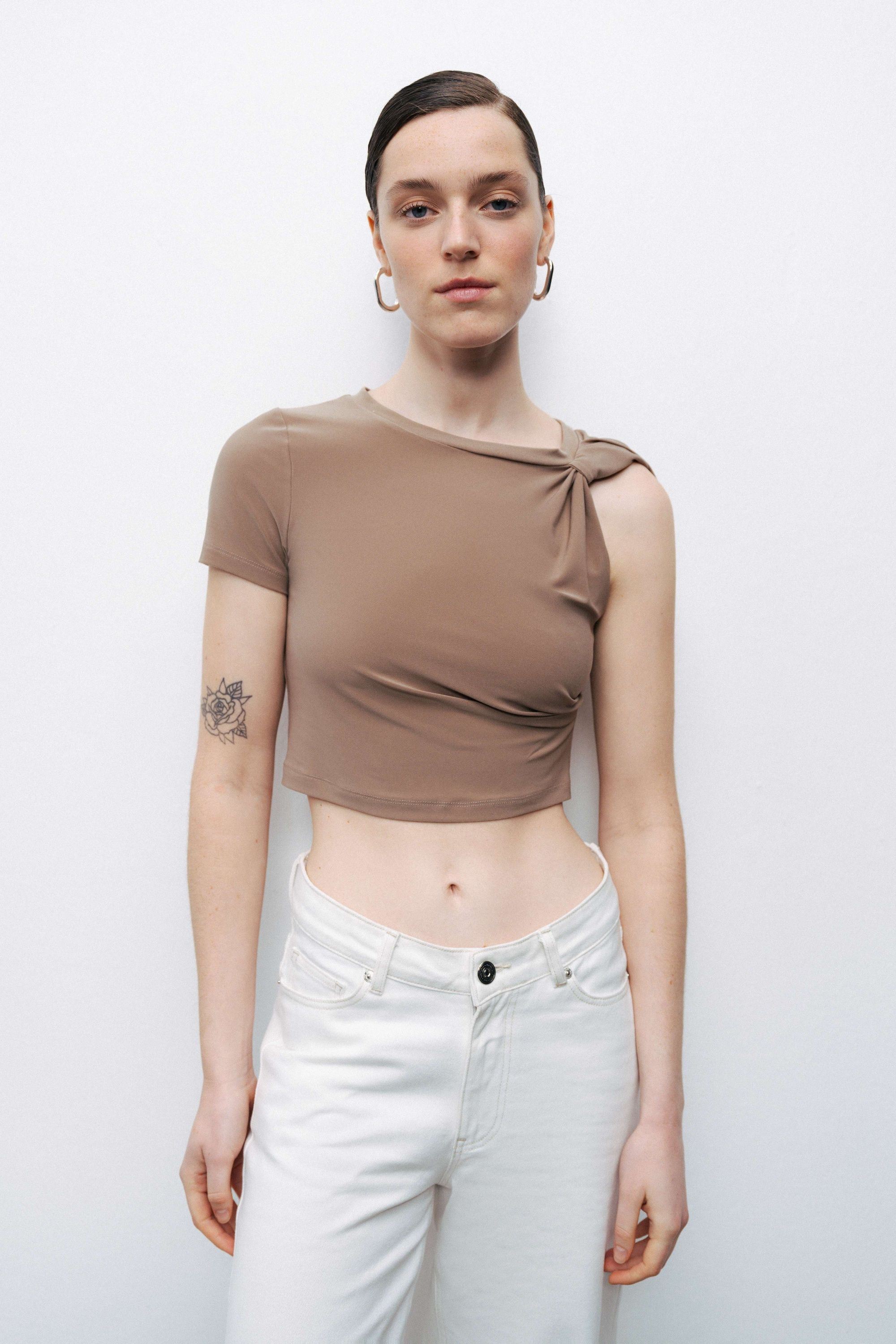 Brown Crop Top with Twisted Detail