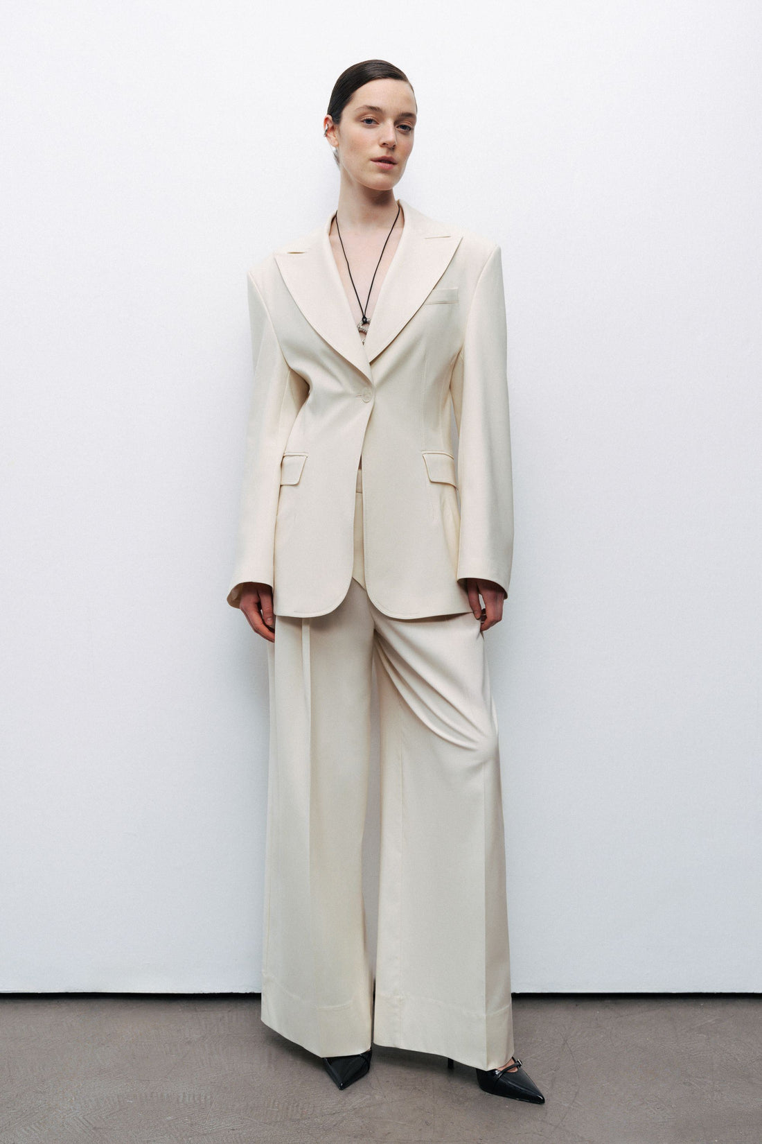 Ecru Asymmetric Placket Detail Pants