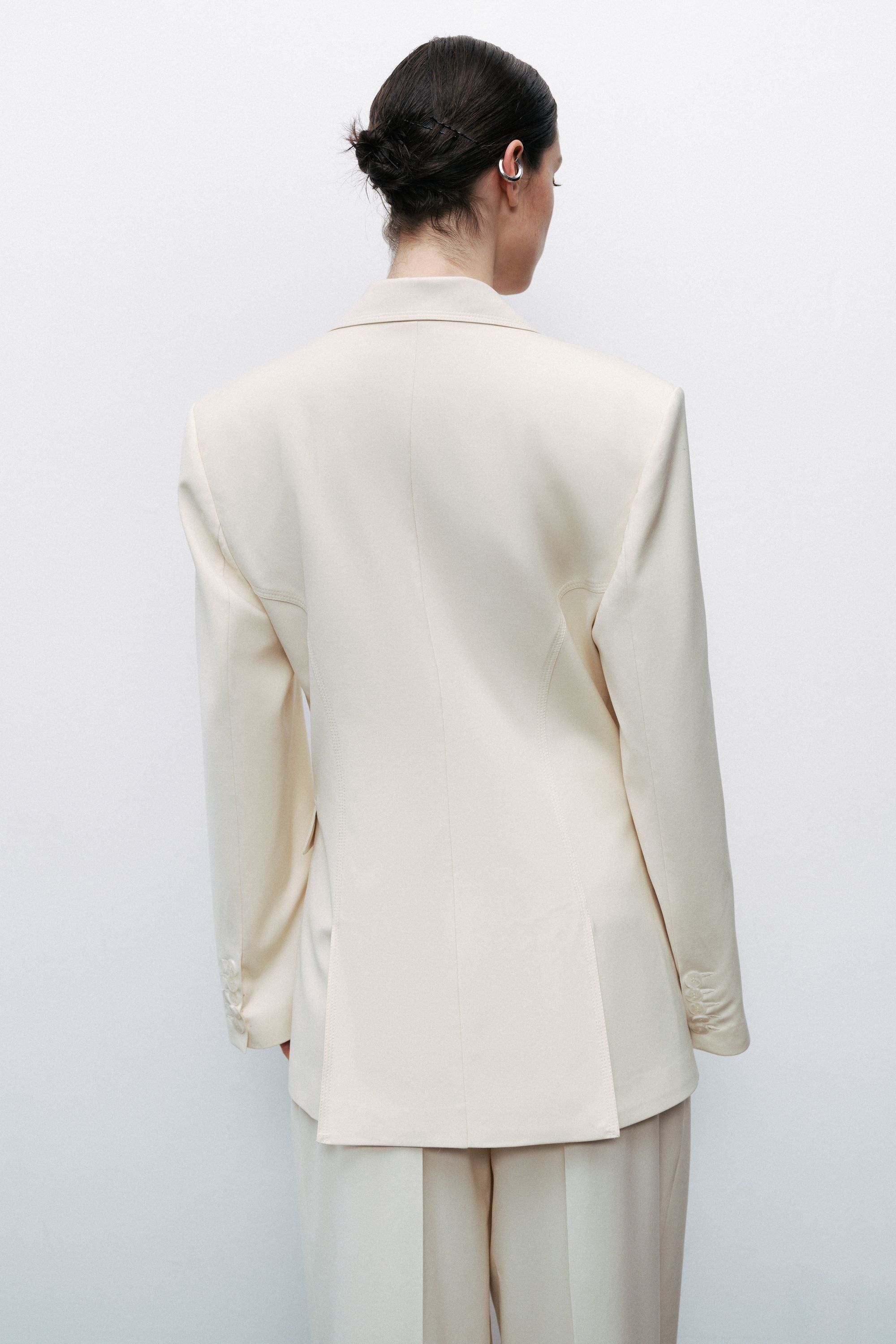 Ecru Asymmetric Placket Detail Pants