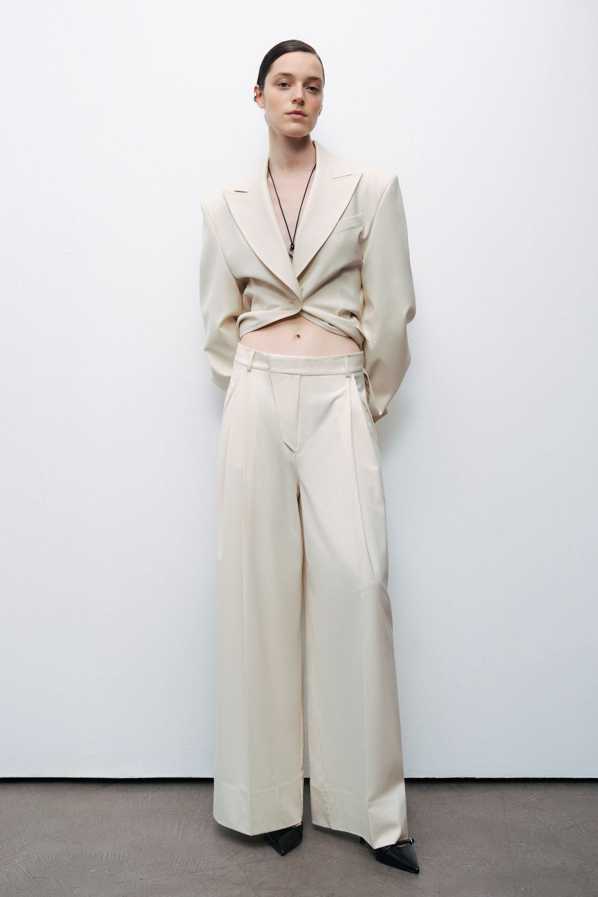 Ecru Asymmetric Placket Detail Pants
