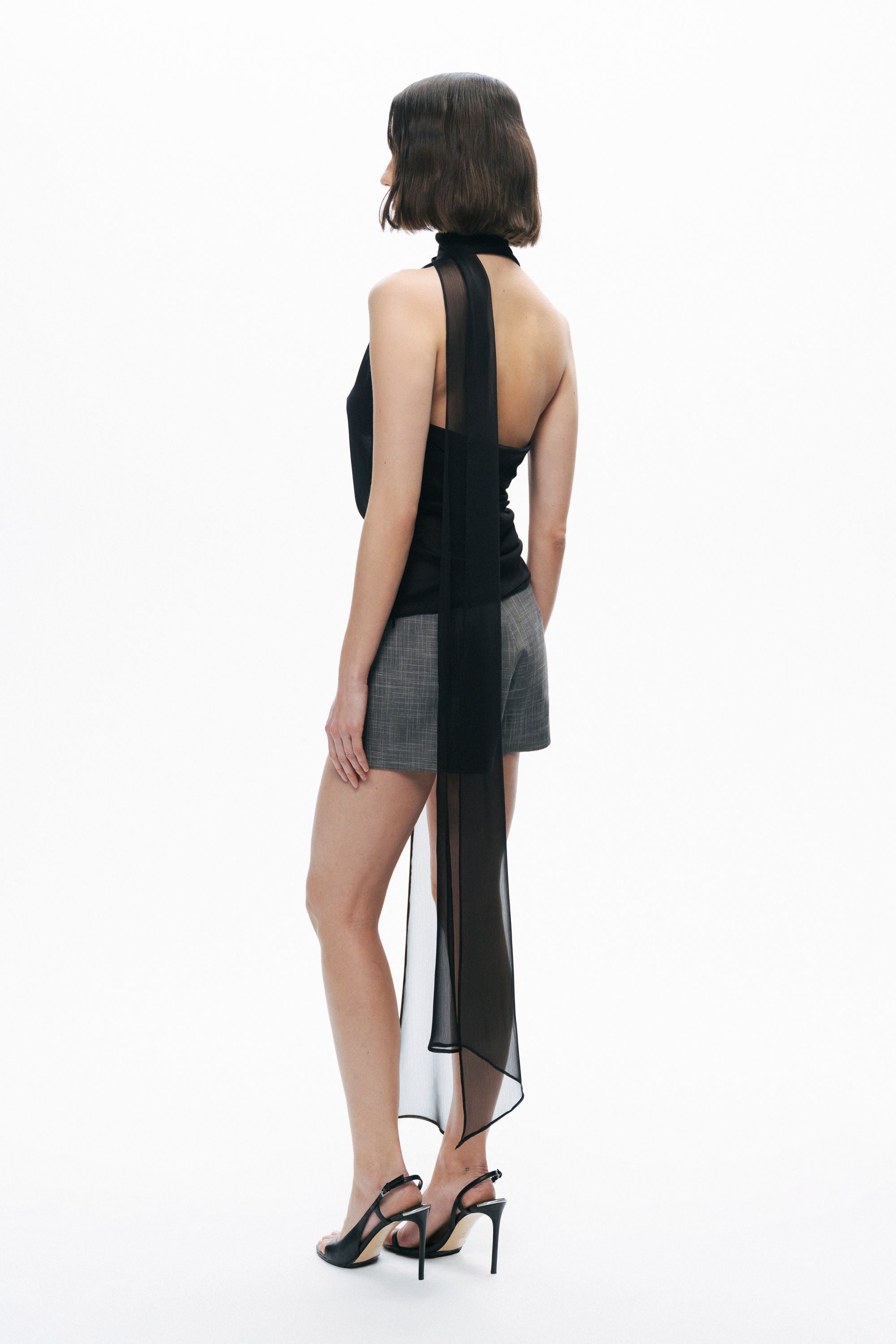 Grey Woven Low Waist Mini Skort