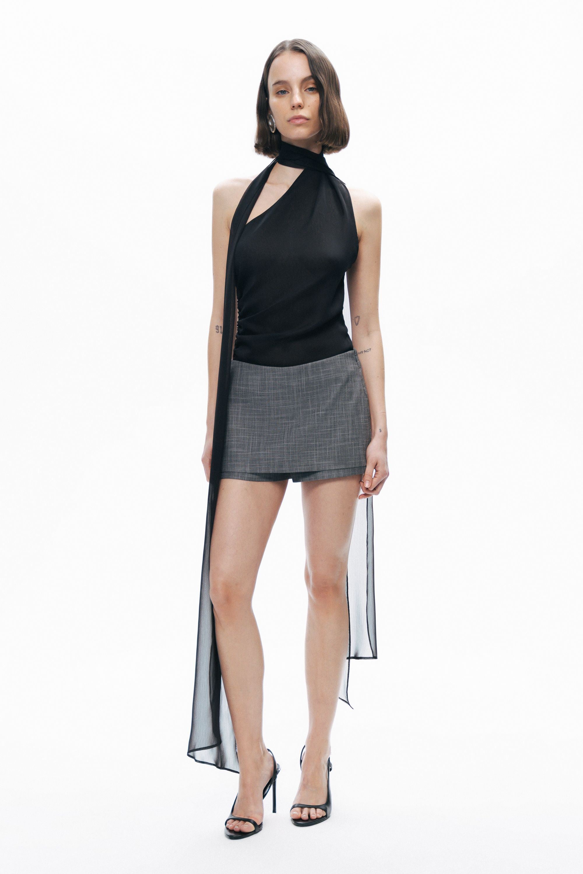 Grey Woven Low Waist Mini Skort