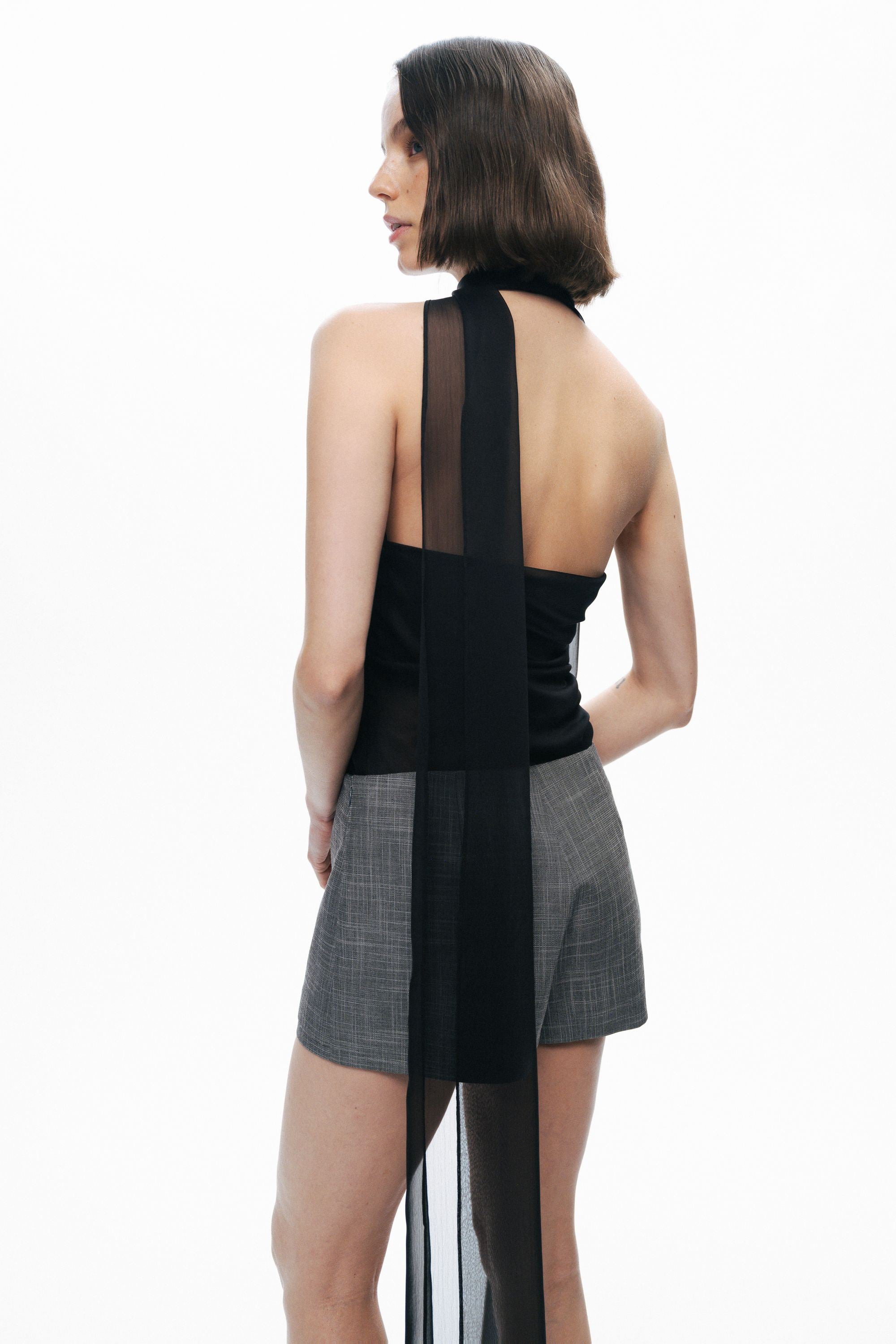 Grey Woven Low Waist Mini Skort