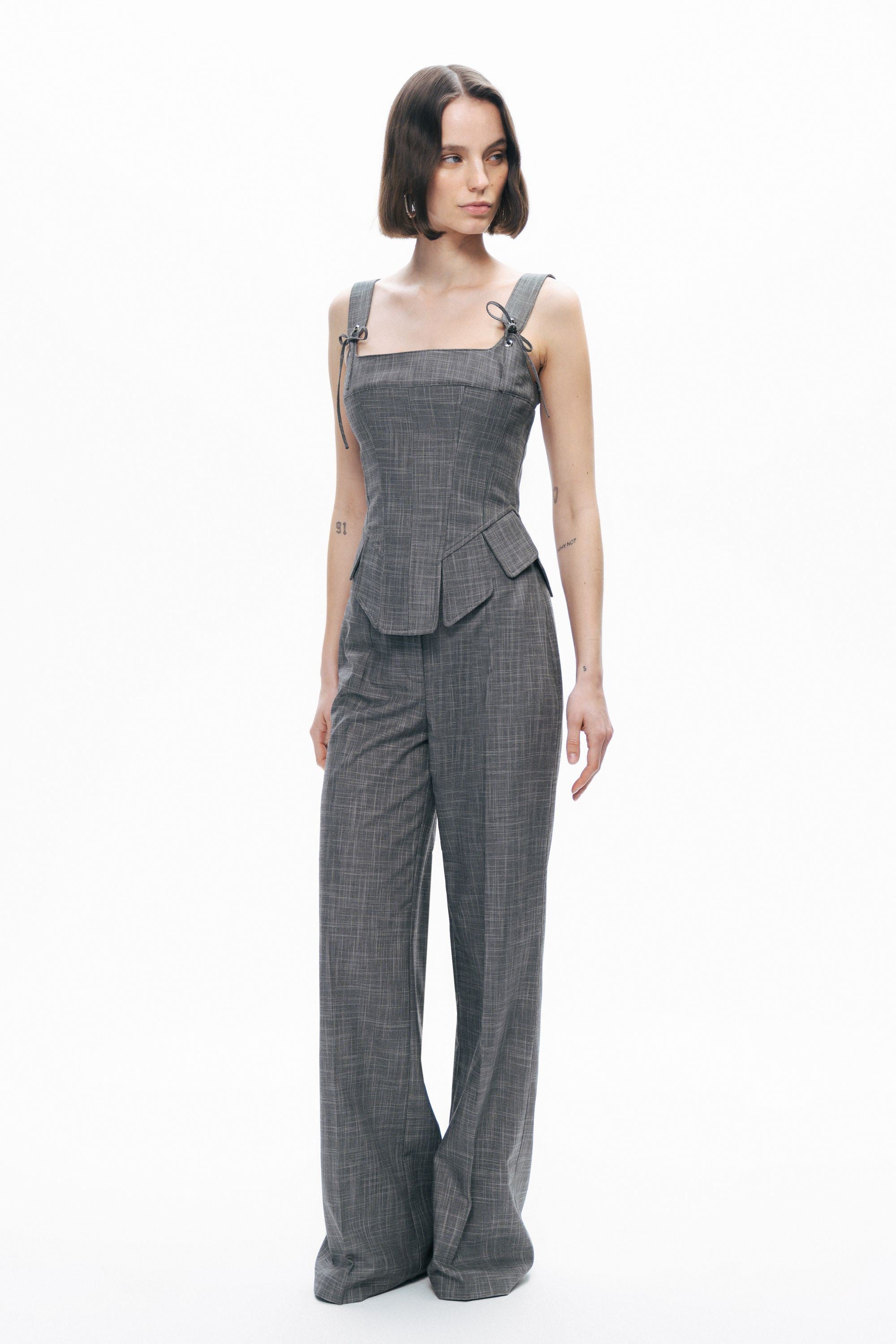 Grey Eyelet Tie Detail Blouse