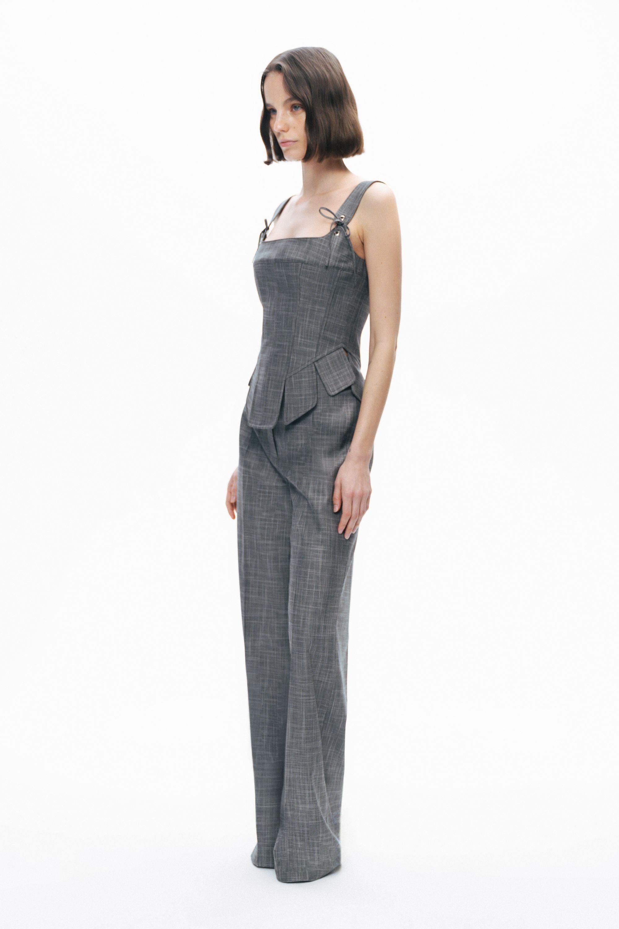 Grey Eyelet Tie Detail Blouse