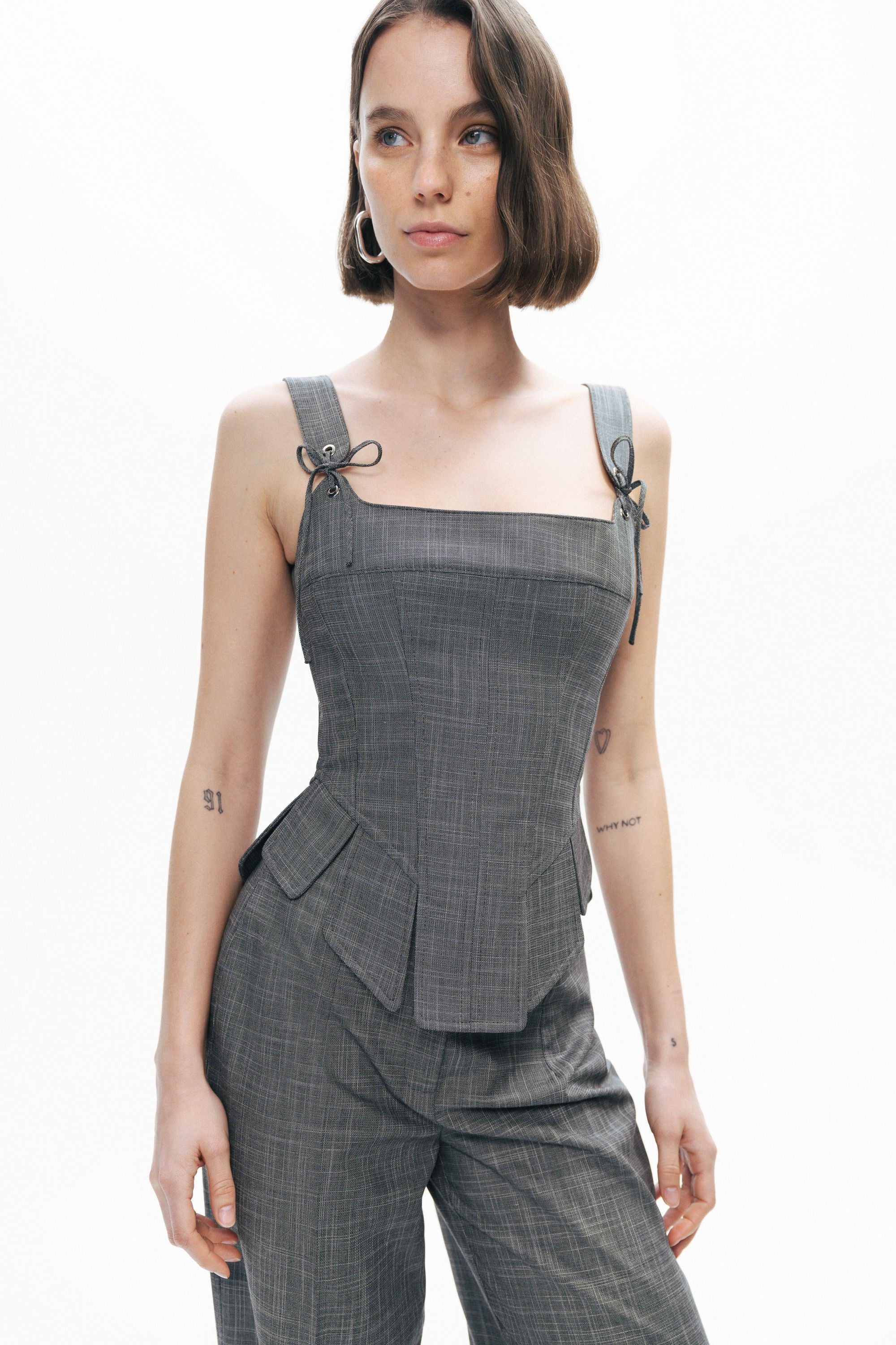 Grey Eyelet Tie Detail Blouse