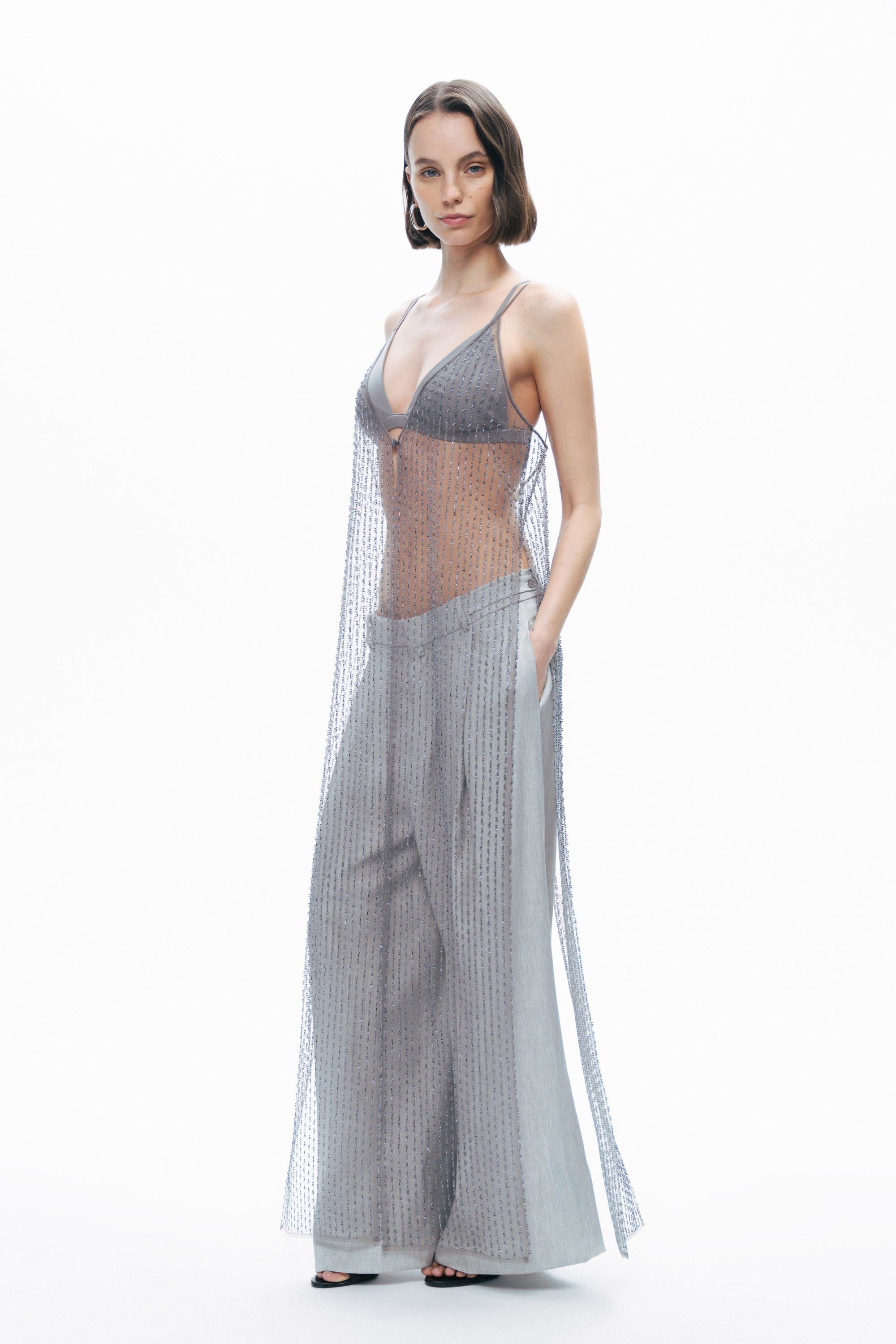 Grey Waist Detailed Low Waist Pants