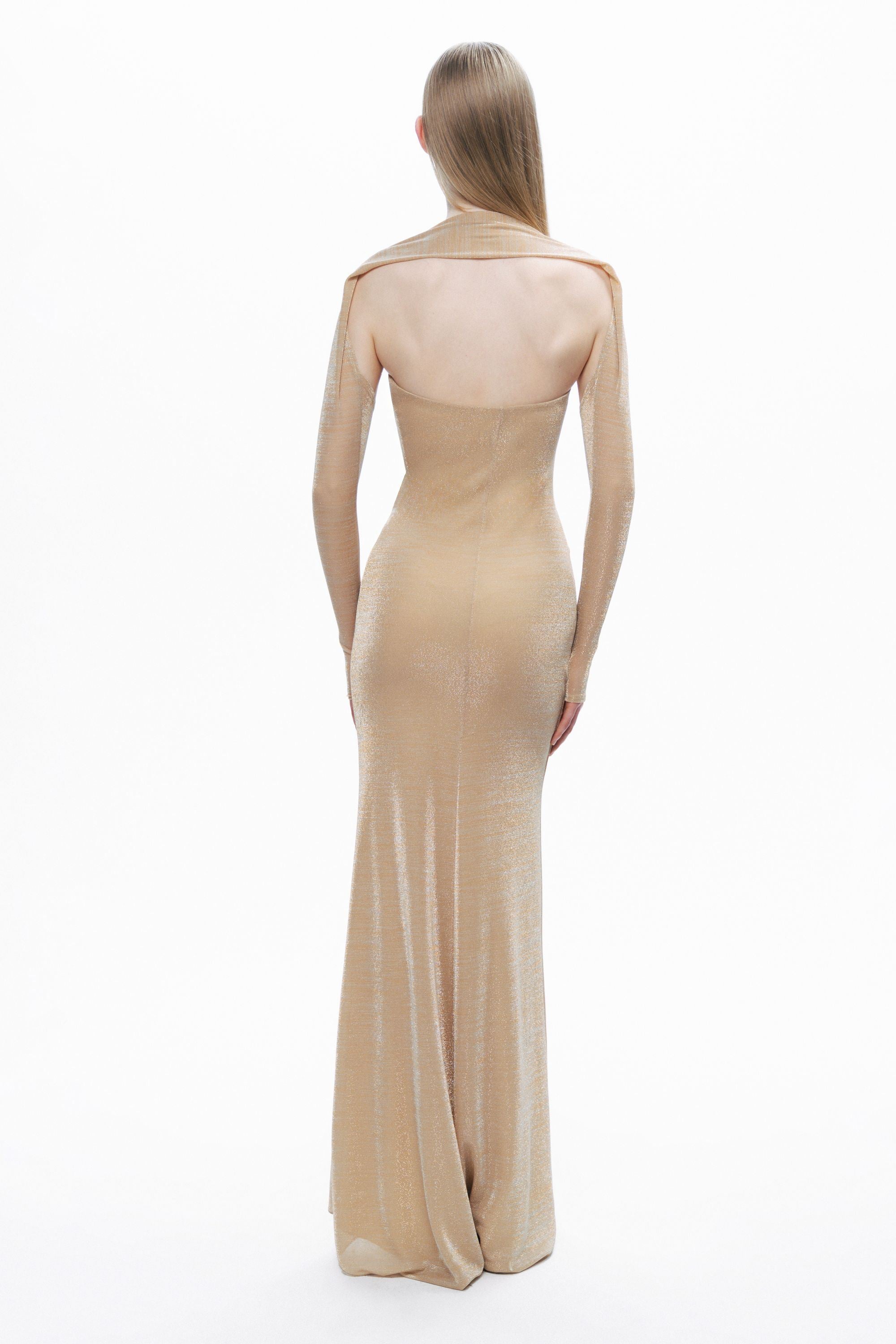 Gold Strapless Maxi Dress with Glove Accessory