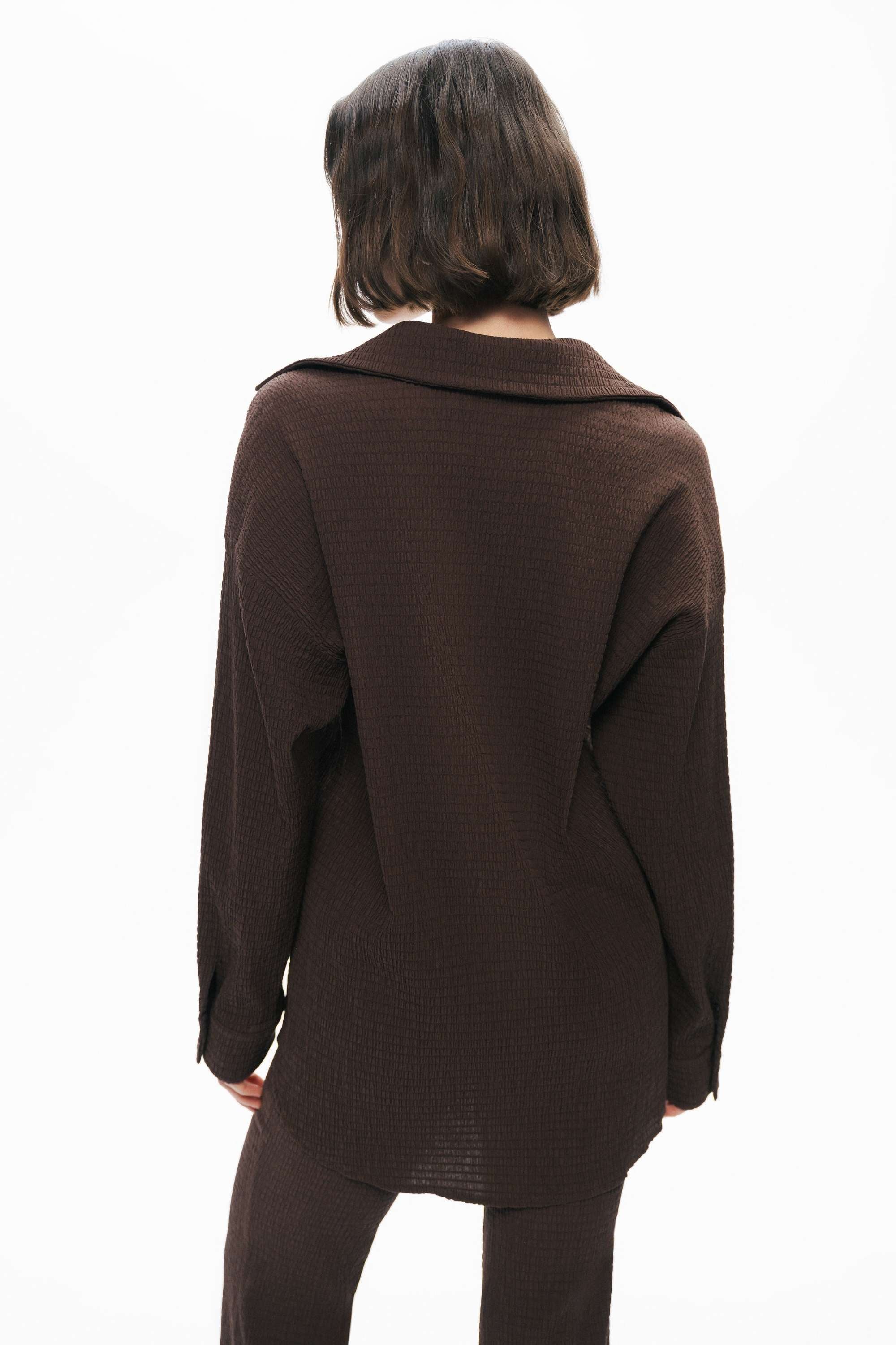 Coffe Crumpled Fabric Draped Shirt