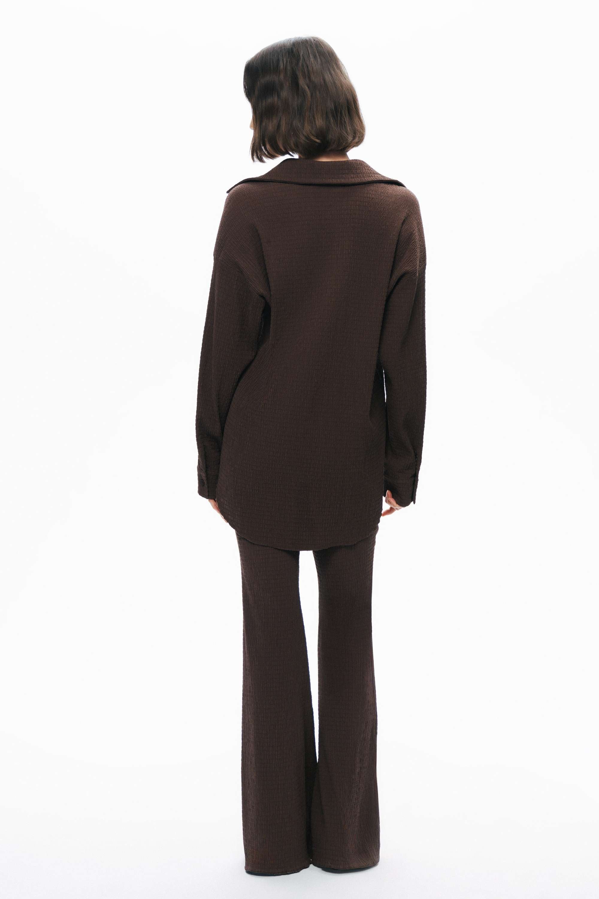 Coffe Crumpled Fabric Draped Shirt