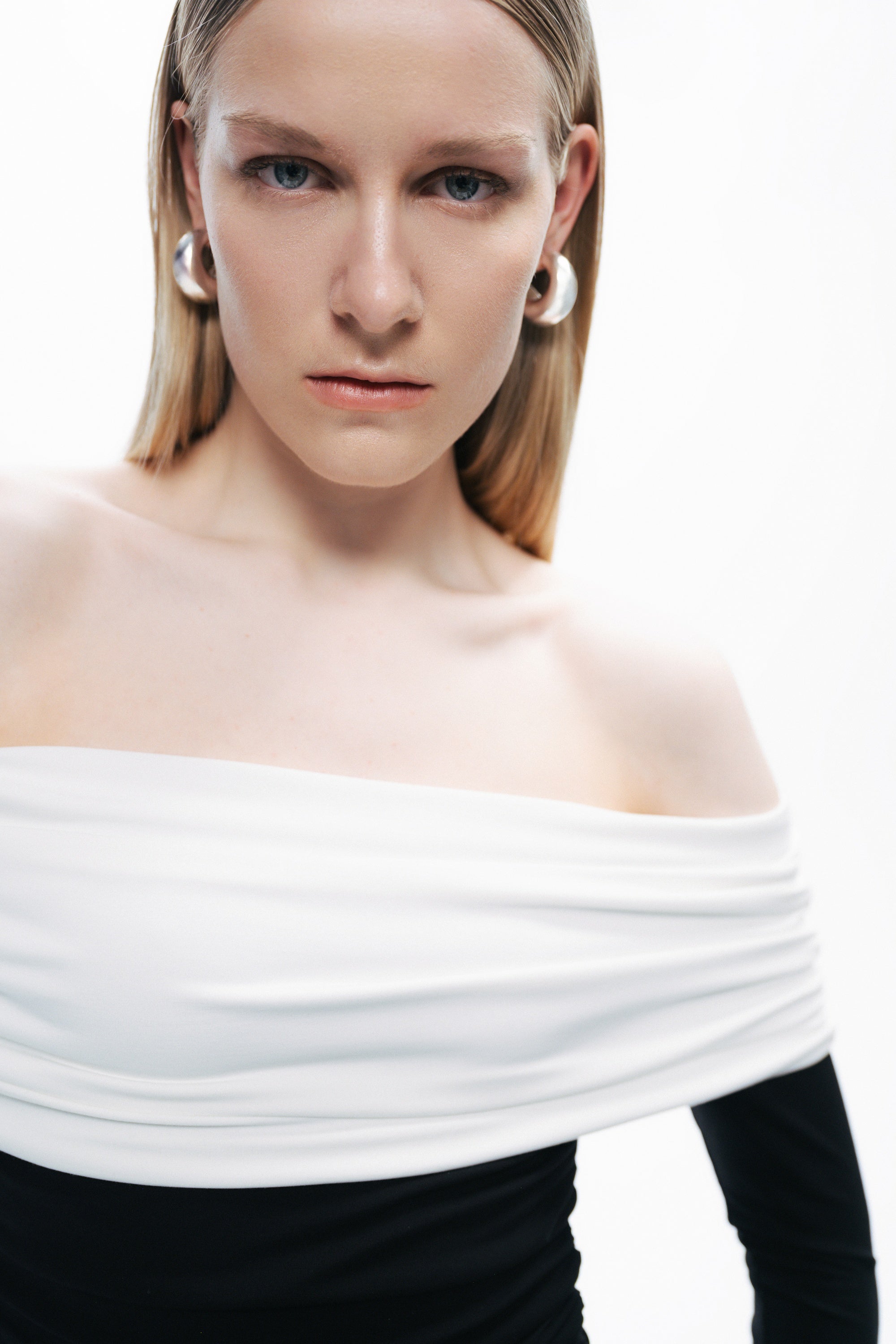 Black and White Open Shoulder Maxi Dress