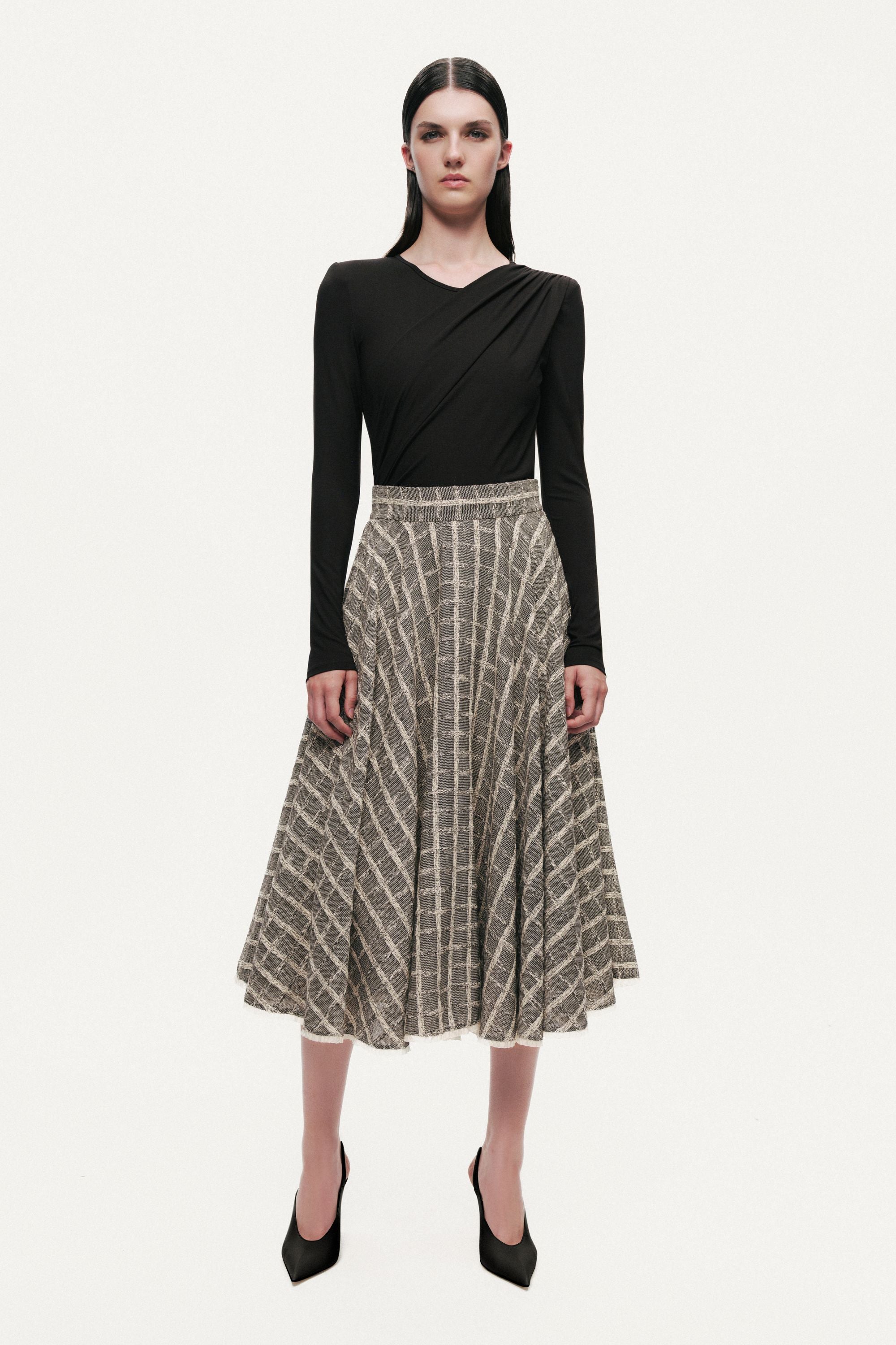 Frill Trimmed Ruffle Midi Skirt