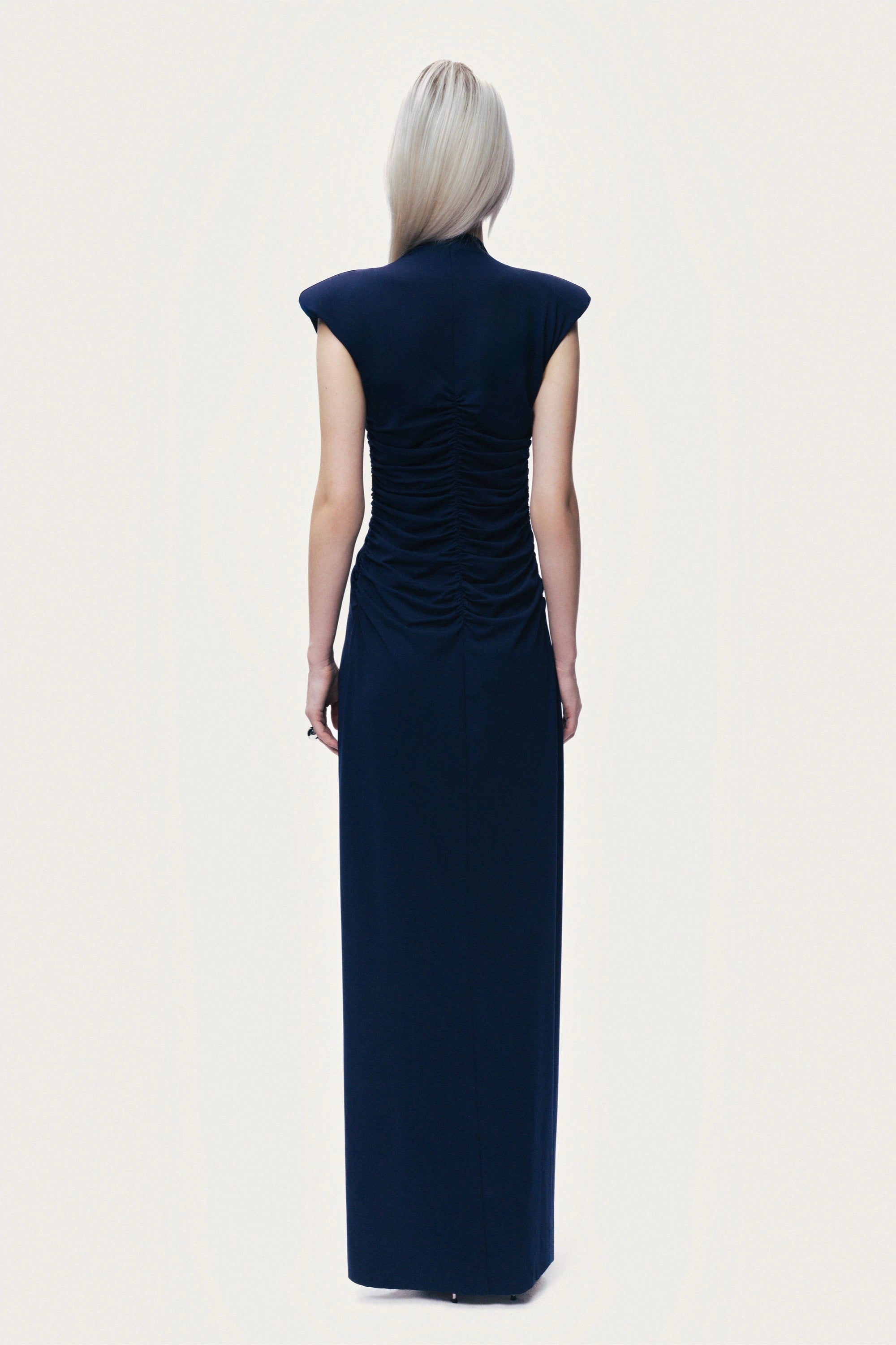 Zip-Front Draped Maxi Dress