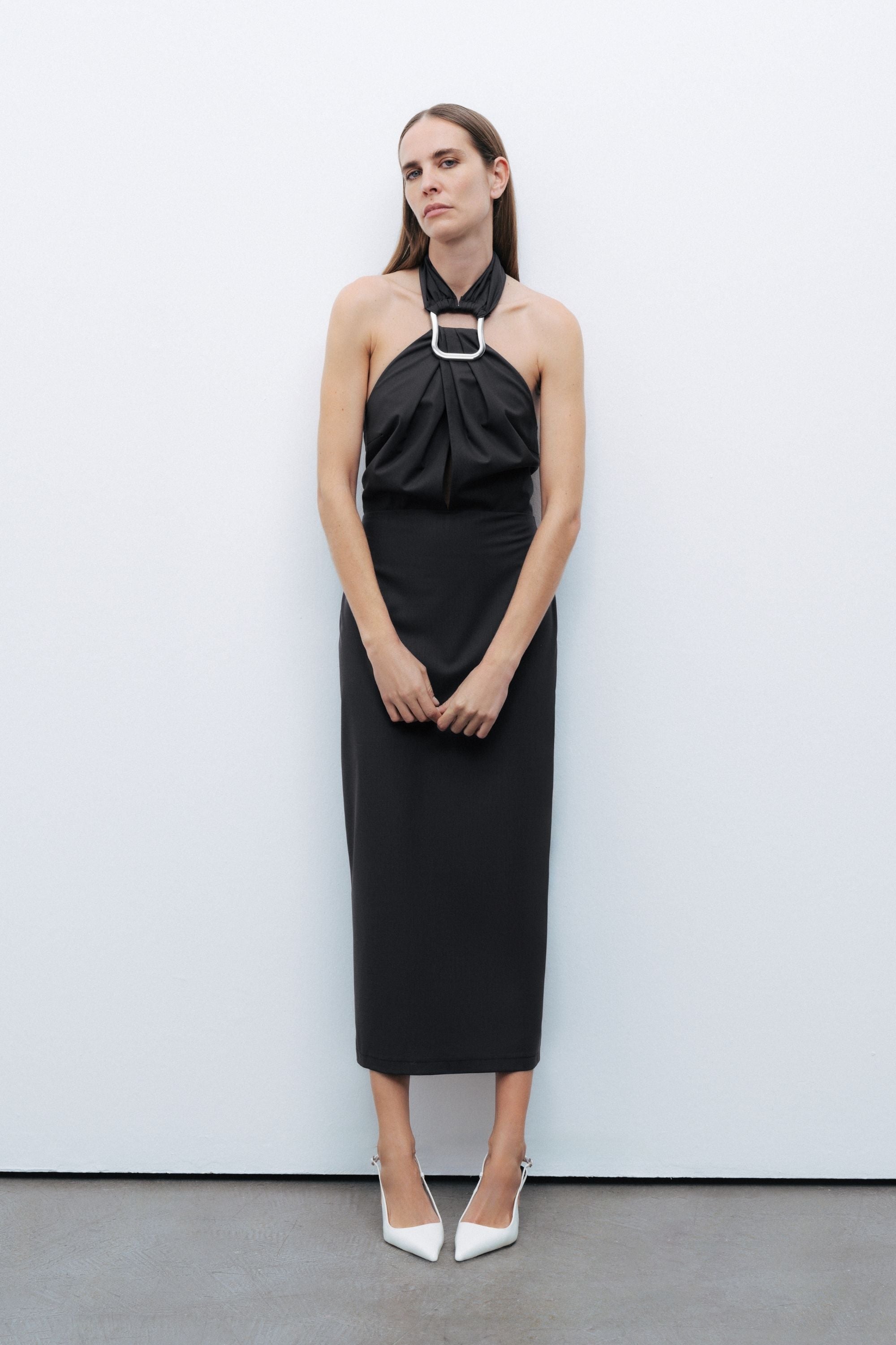 Black Halter Neck Midi Dress