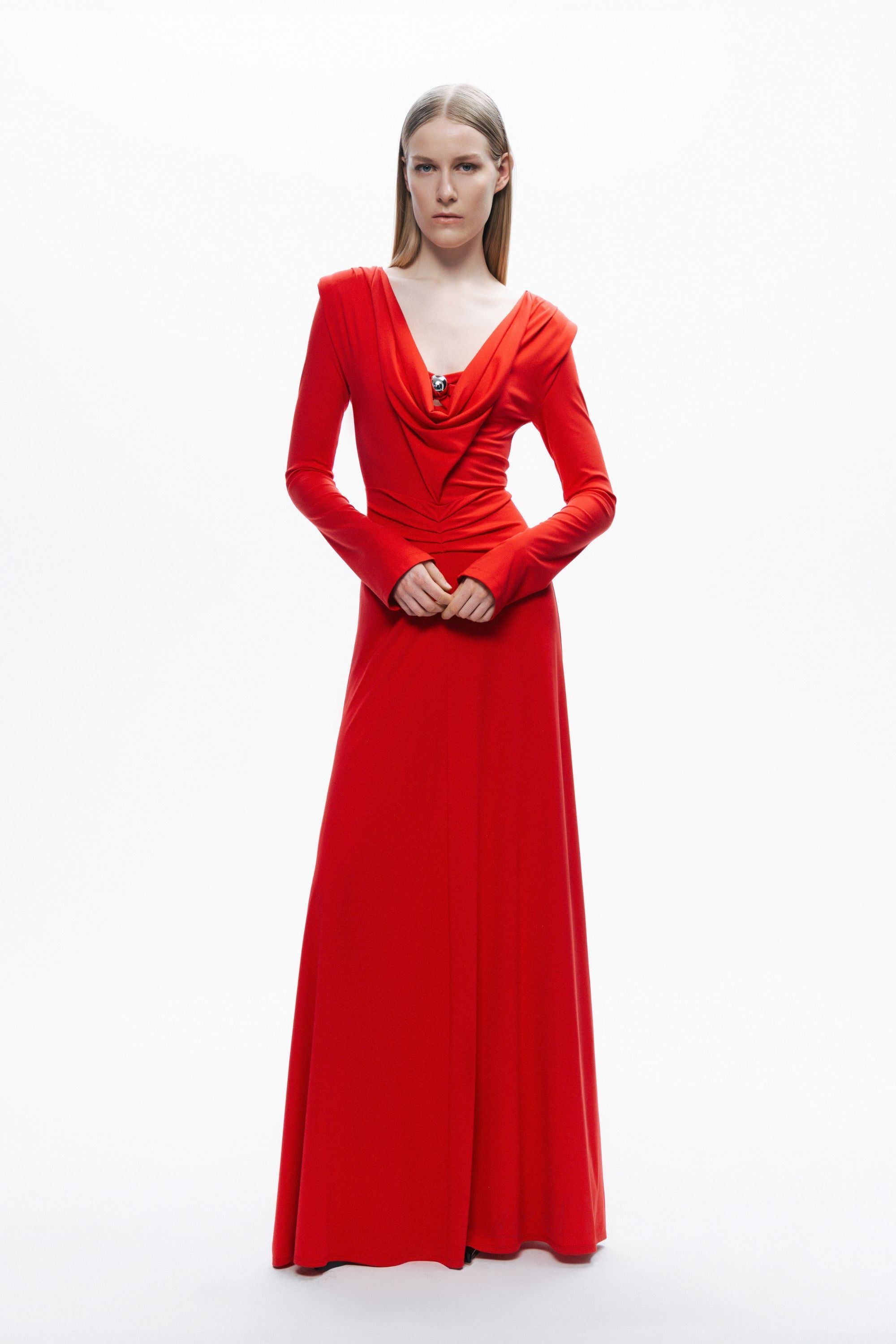 Padded Accessory Detailed Maxi Dress