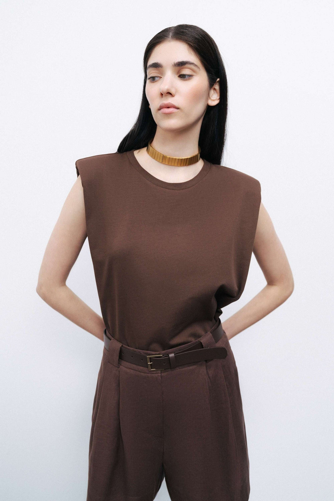 Coffee Padded Basic T-Shirt