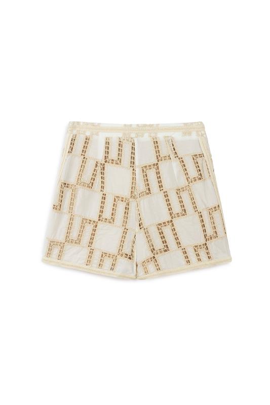 Ecru High Waist Embroidered Mini Shorts