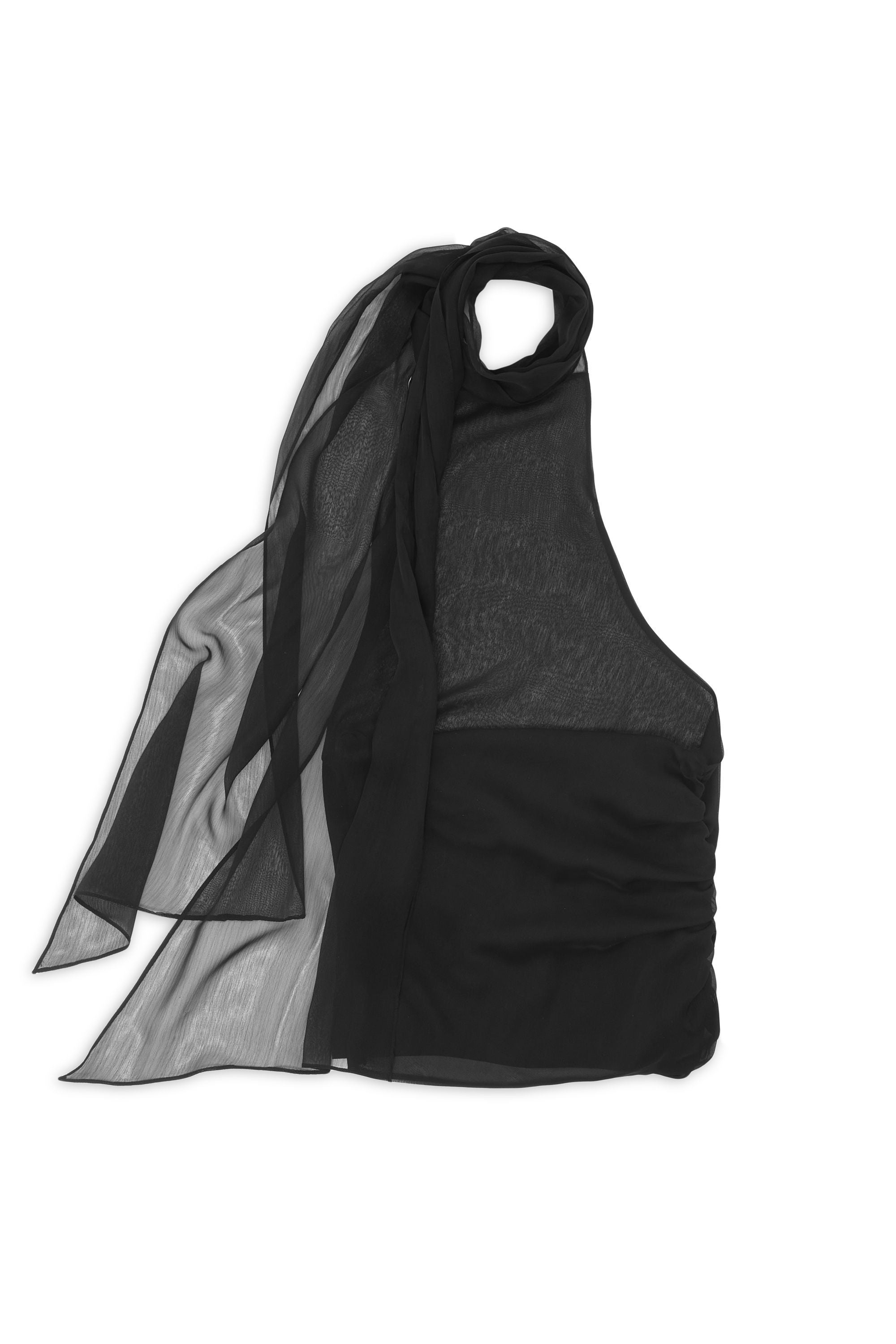 Black Shawl-Inspired Open Back Blouse