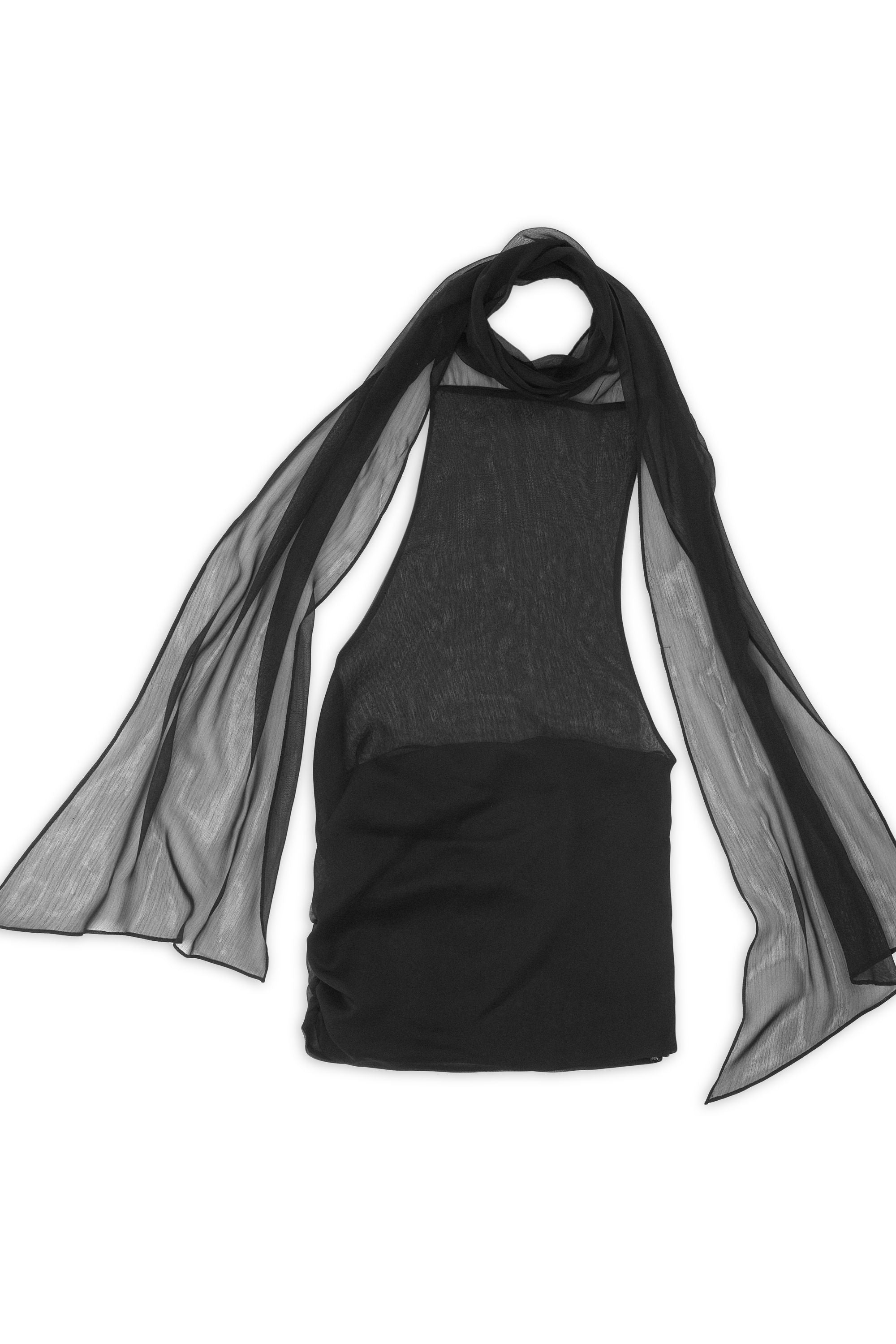 Black Shawl-Inspired Open Back Blouse