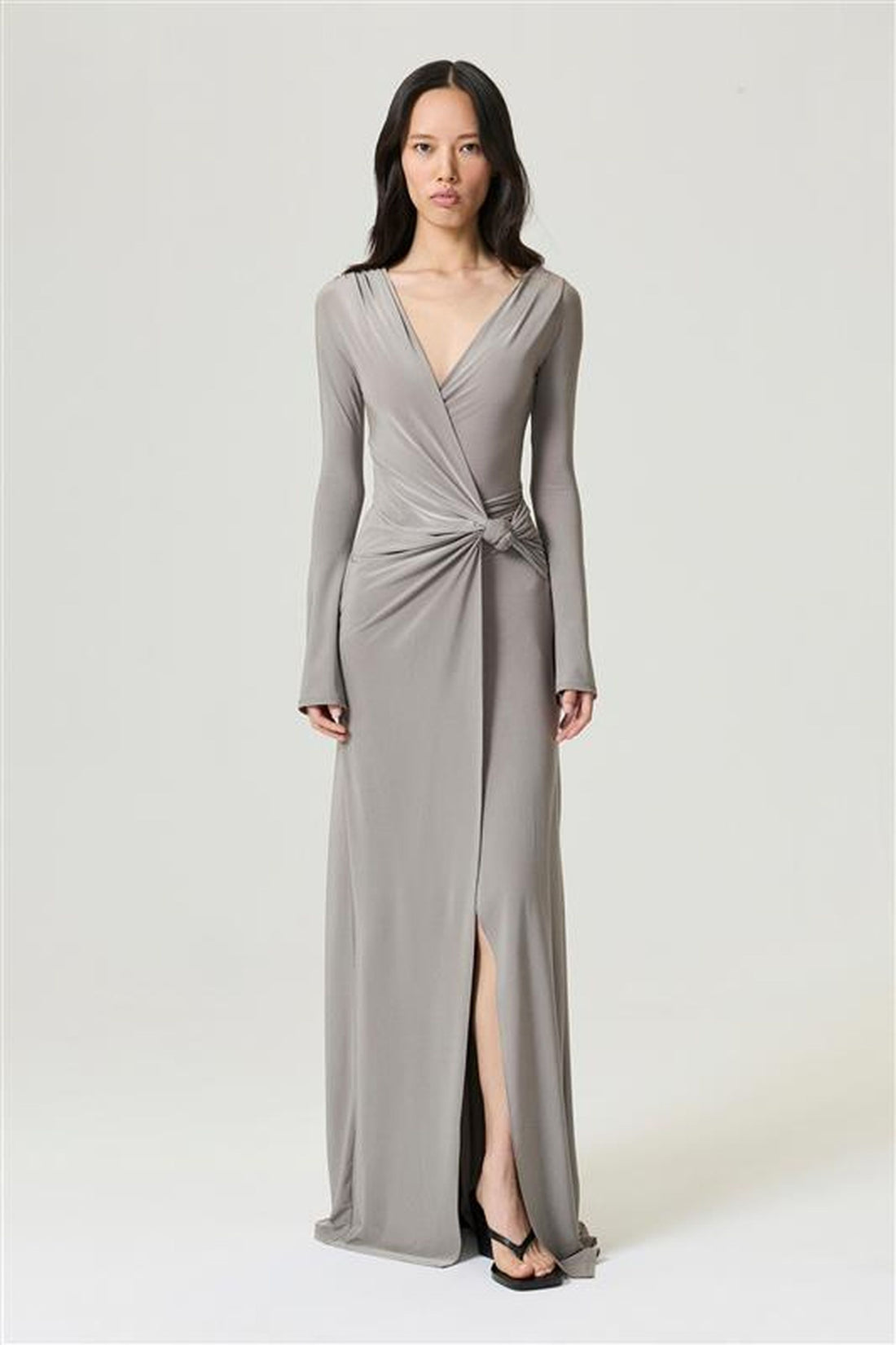 Mink Knot Detail Slit Maxi Dress