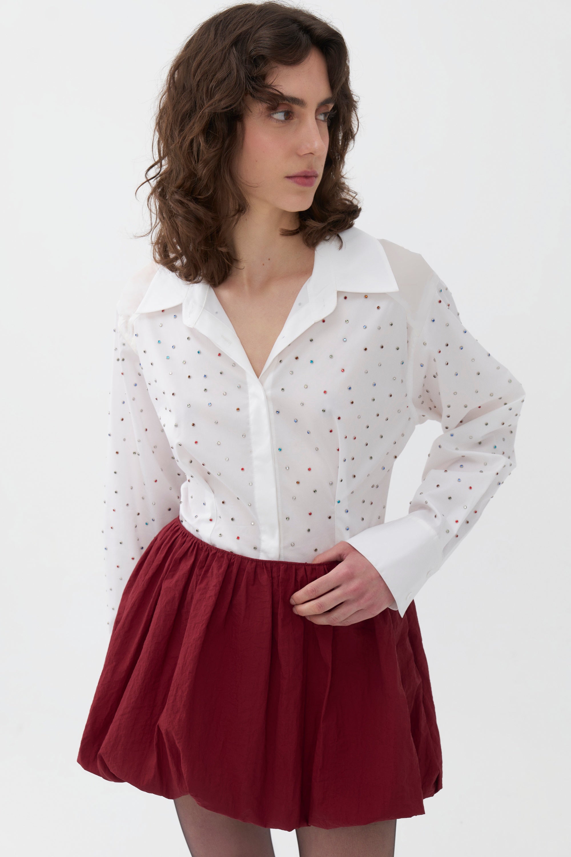Rhinestone Embroidered Button-Up Shirt (Final Sale)
