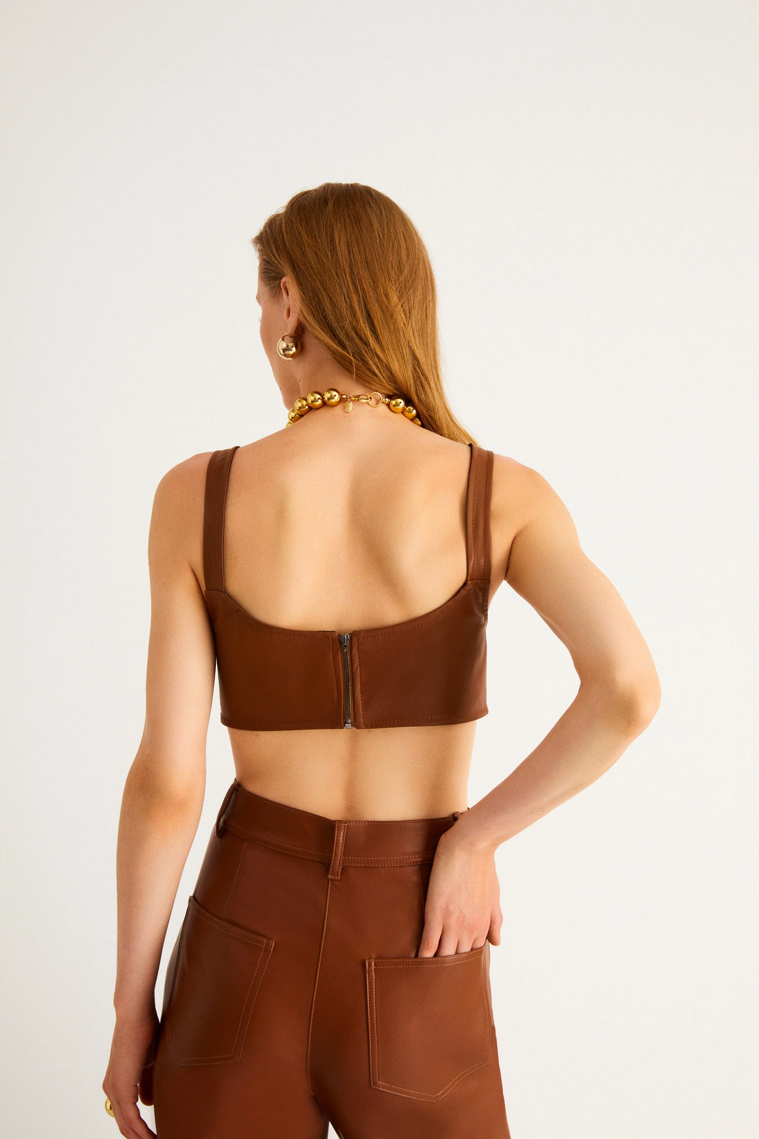 Sweetheart Neckline Pleather Crop Top