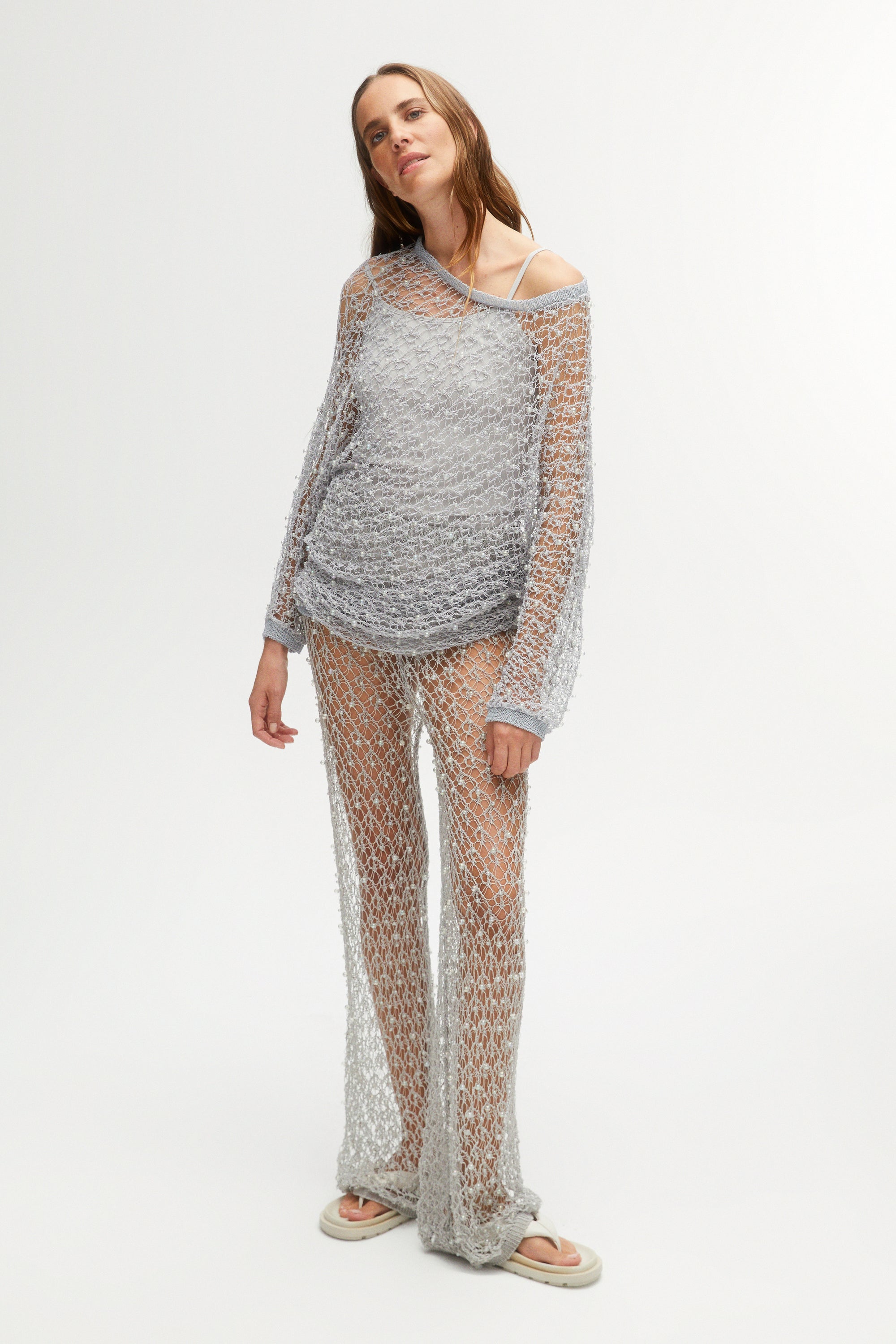 Shimmering Threaded Mesh Pants (Final Sale)